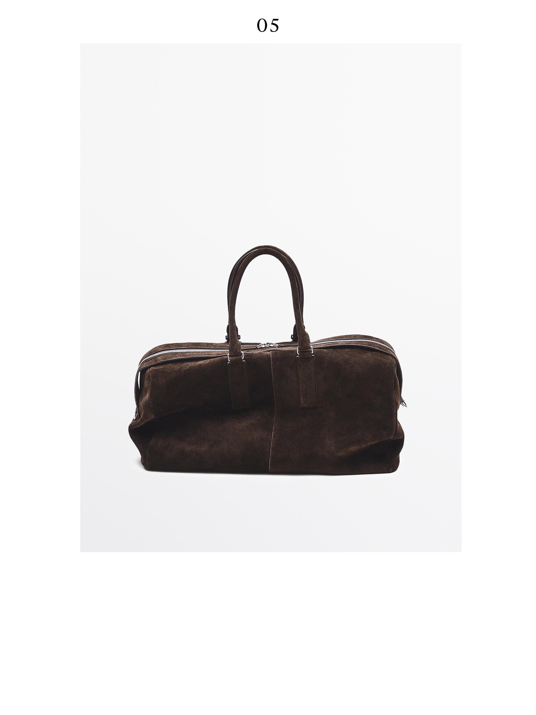 Suede leather travel bag — BROWN