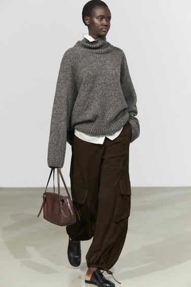 Cargo pants with Suede leather hem detail — Chocolate 8