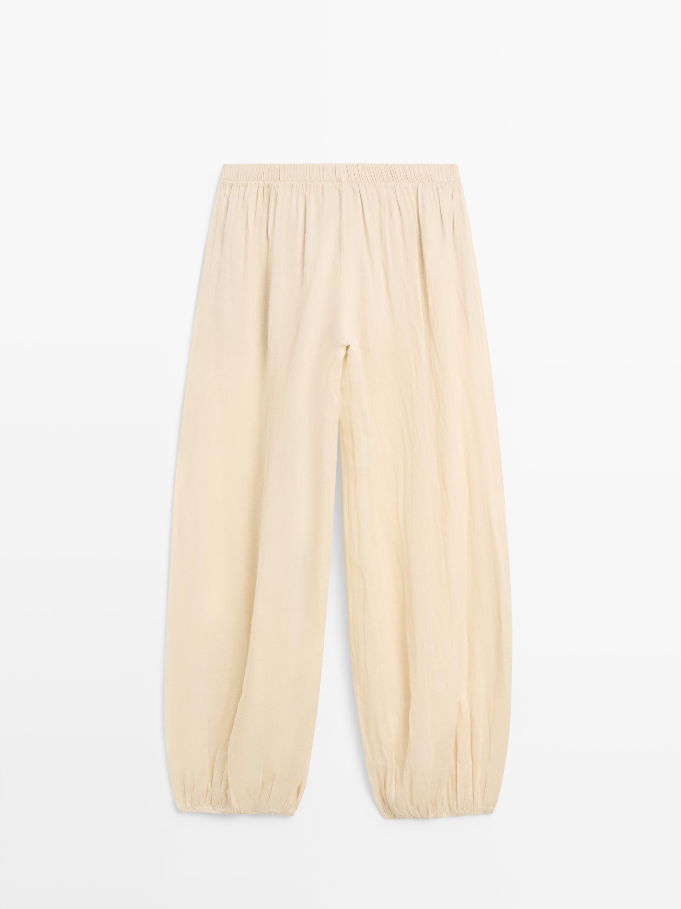 Flowing ramie sarouel trousers — BEIGE