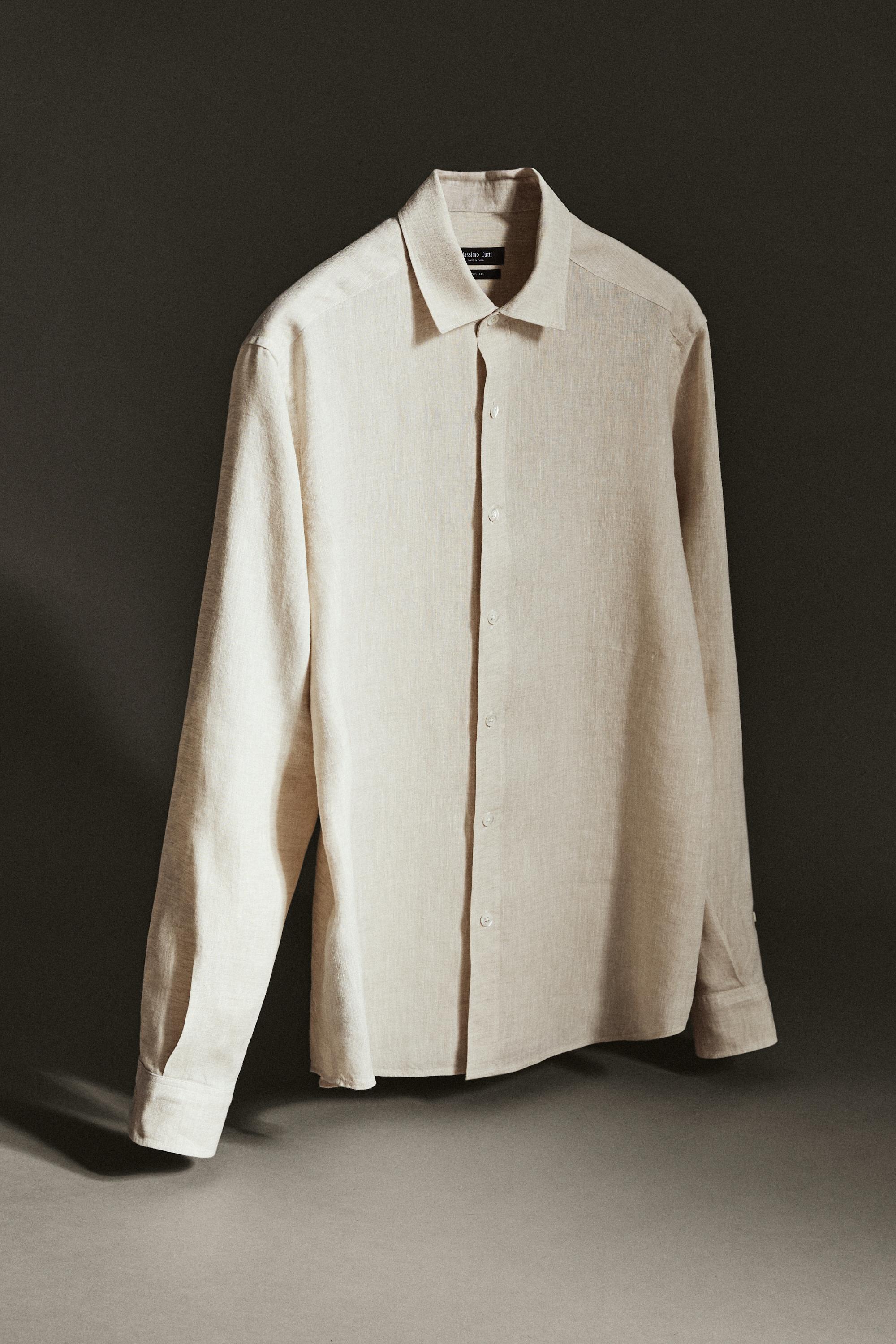 Regular fit 100% linen delavé shirt — BEIGE