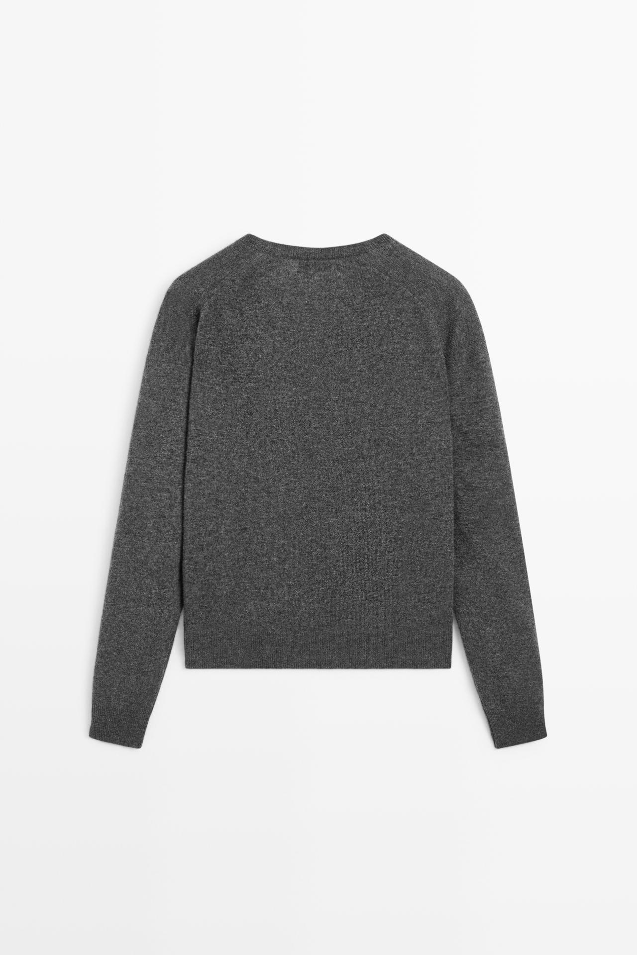 Wool blend knit V-neck sweater — MEDIUM GREY