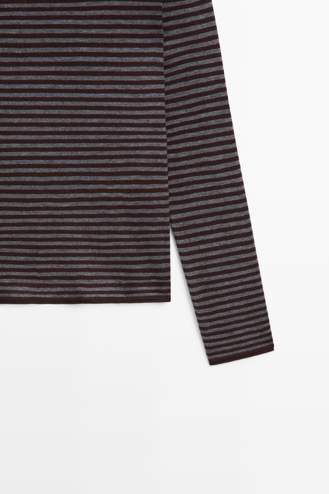 Striped knit sweater with mock turtleneck — MOLE BROWN