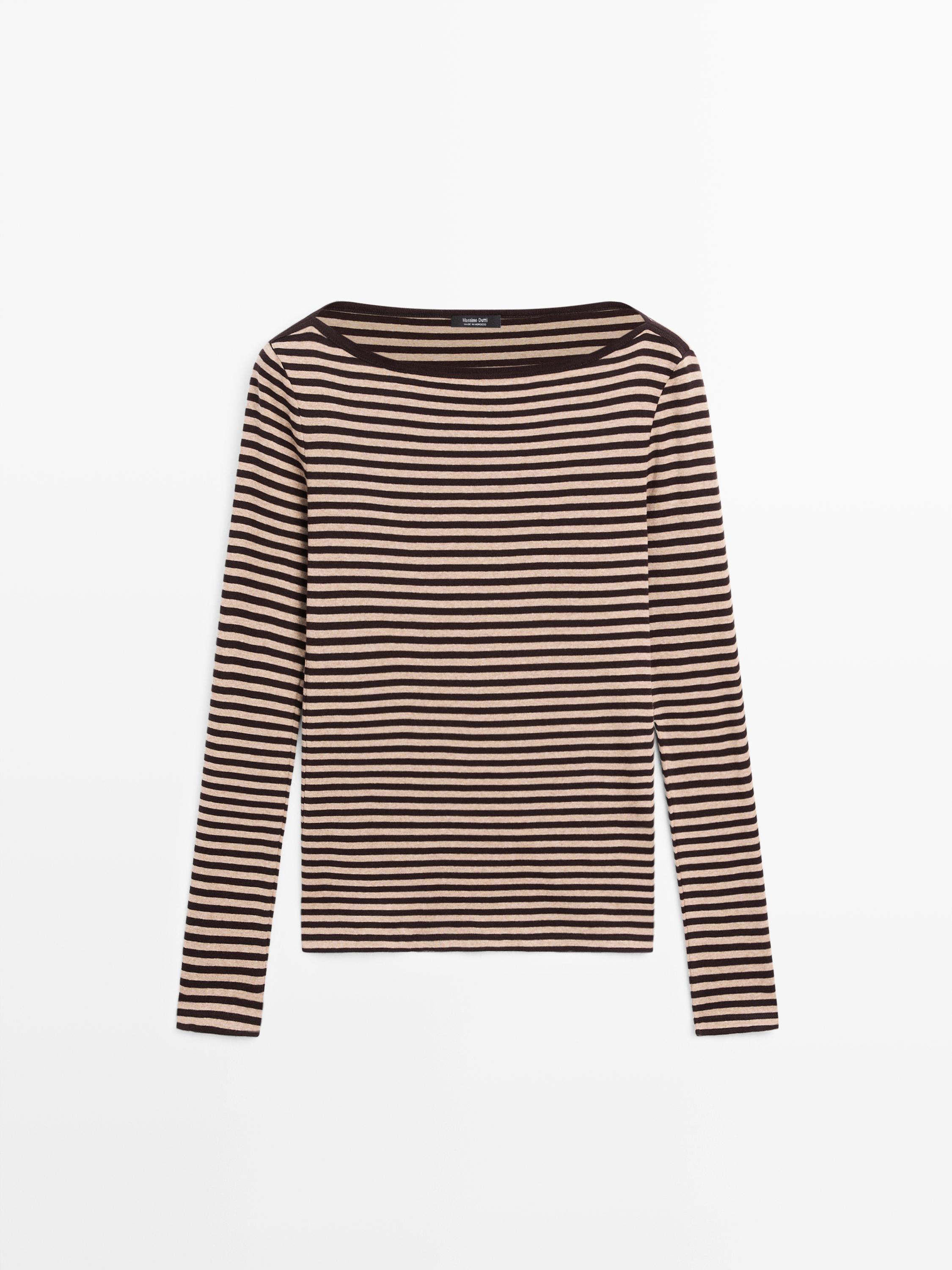Striped long sleeve cotton T-shirt — BROWN