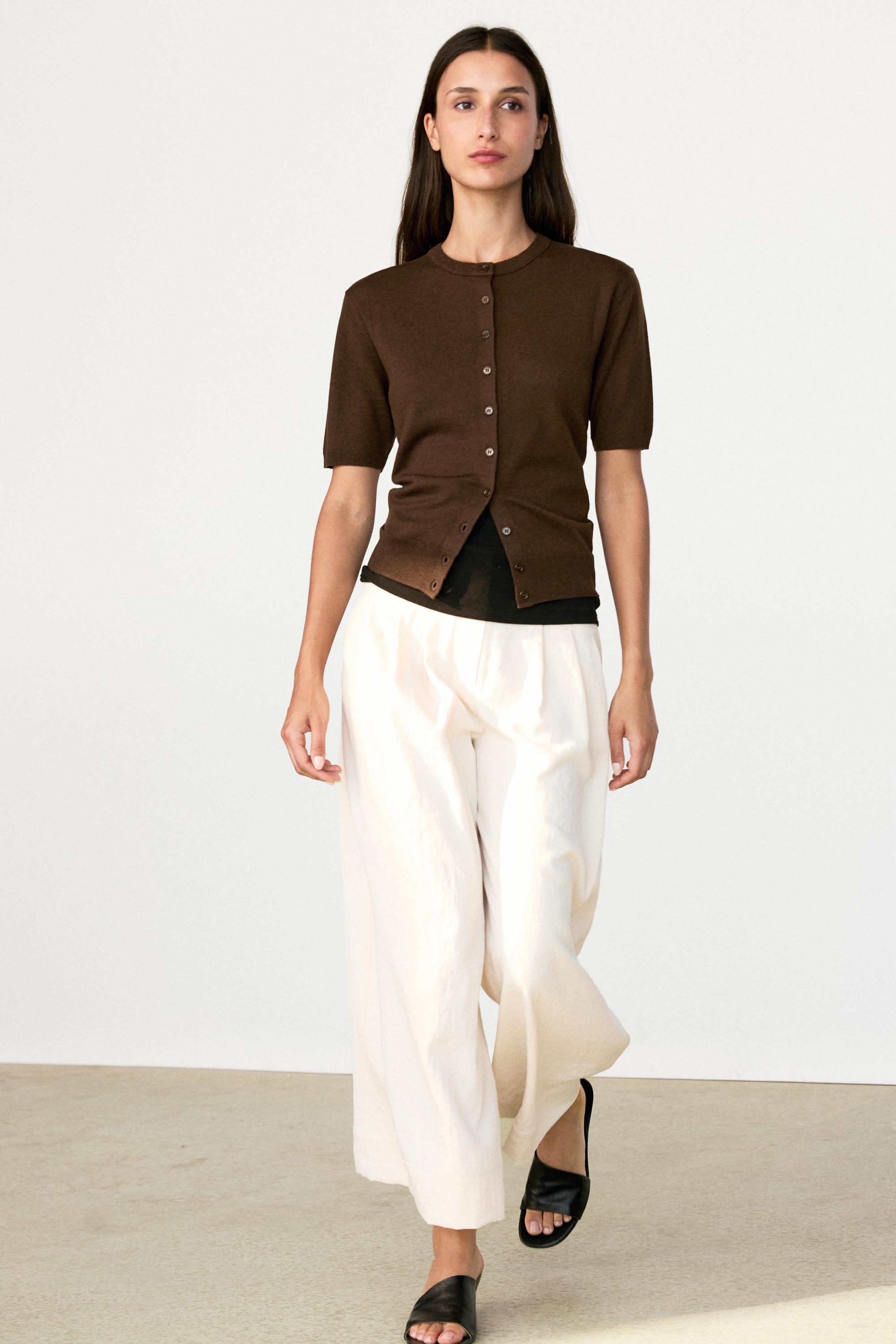 Short sleeve cardigan — BROWN