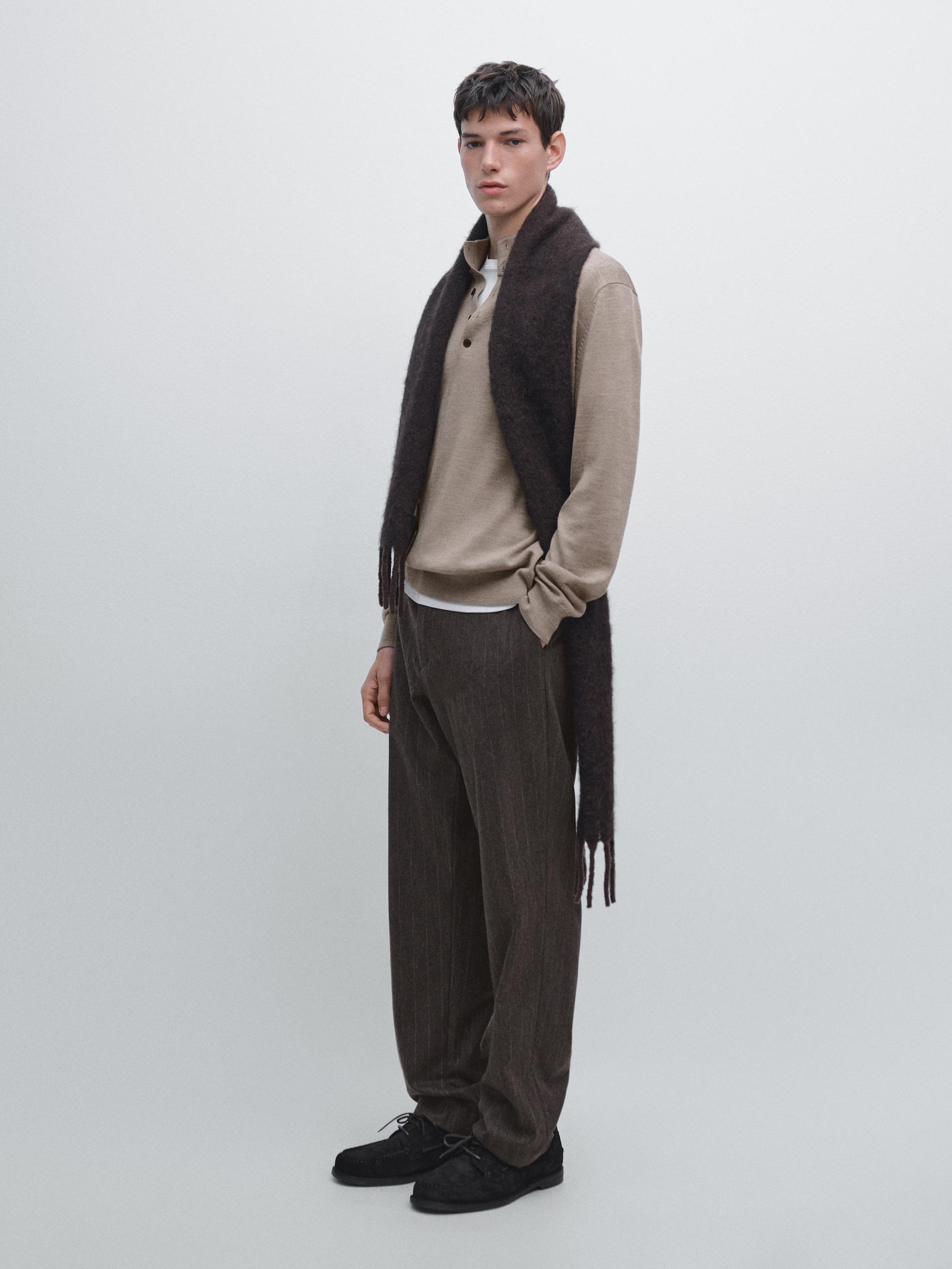 Jersey Cuello Mock Abotonado 100% Lana - Crudo - L - Massimo Dutti - Hombre