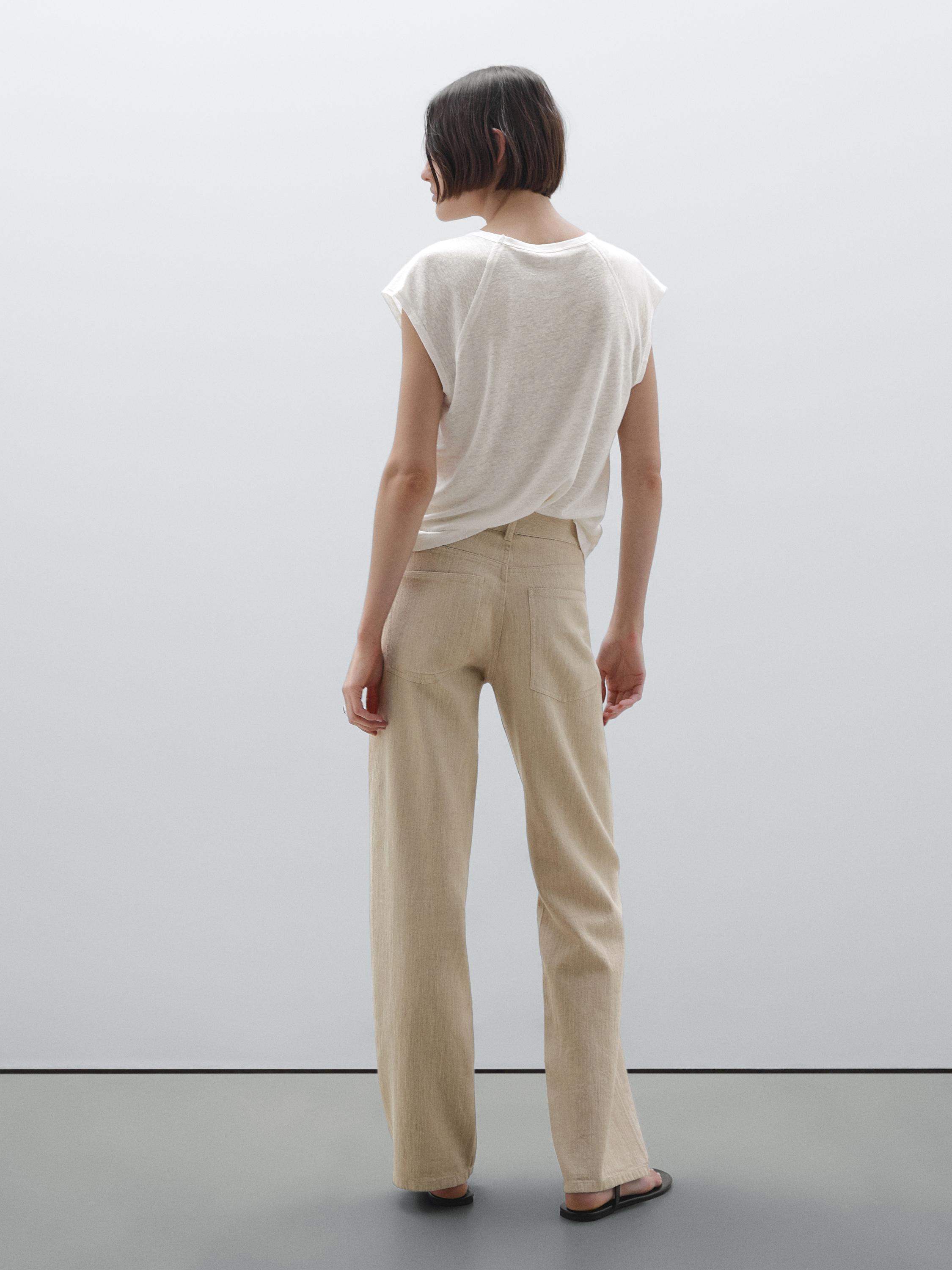 Straight fit linen blend trousers