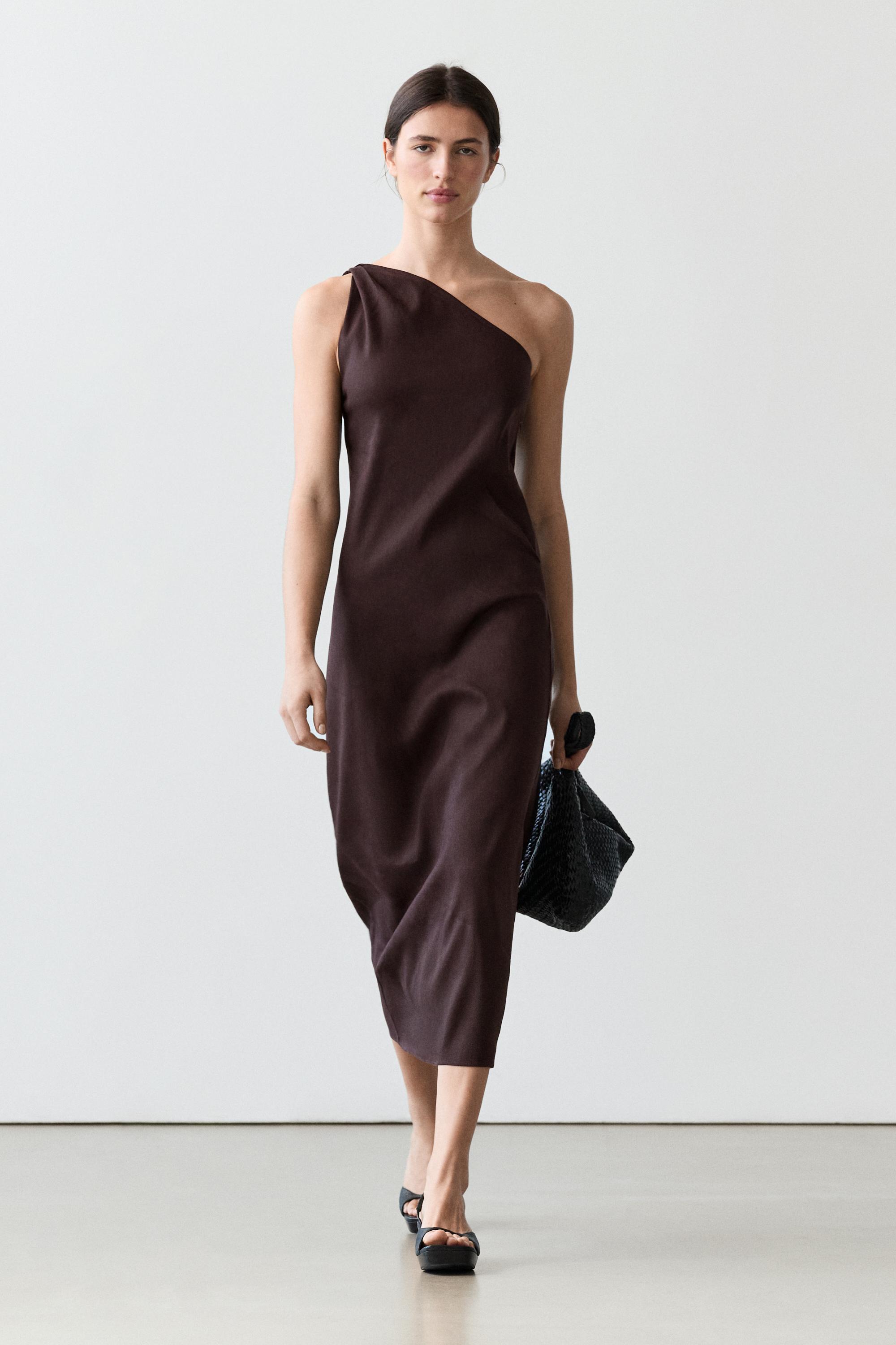 Asymmetric linen blend dress Brown Dress | Massimo Dutti Asymmetric linen blend dress Brown Dress | Massimo Dutti
