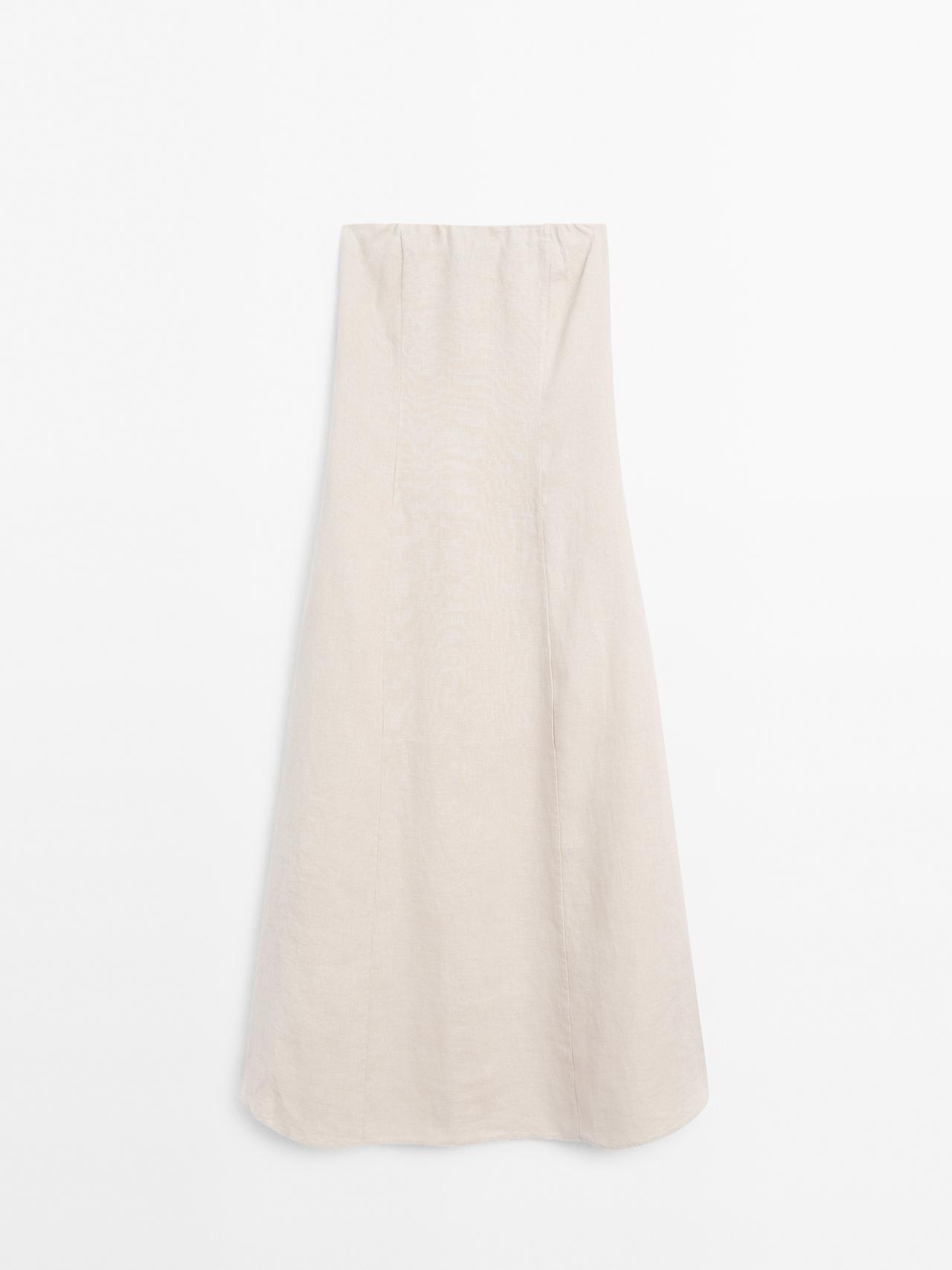 Massimo Dutti - Dame - Lang Kjole Uden Stropper - Stenfarvet - S