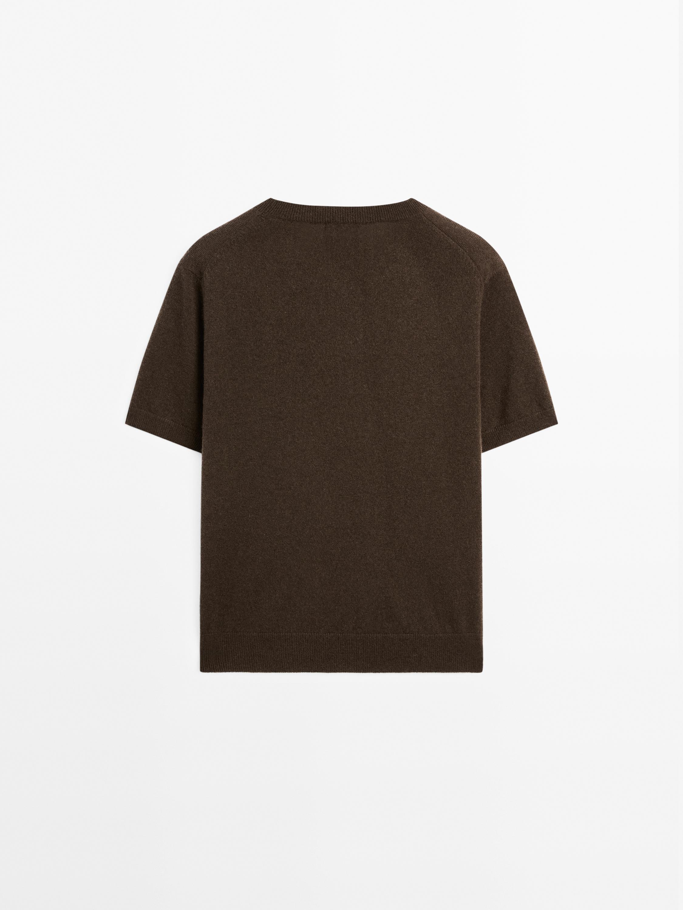 Knit 100% cashmere crew neck sweater — BROWN