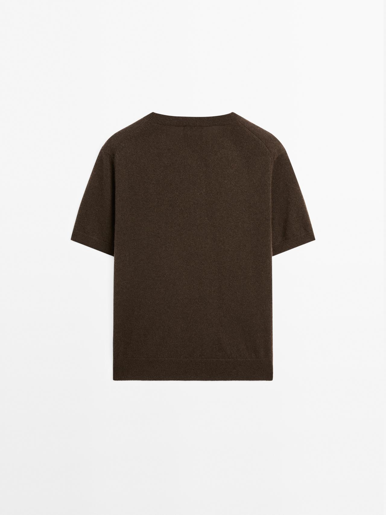 Knit 100% cashmere crew neck sweater — BROWN