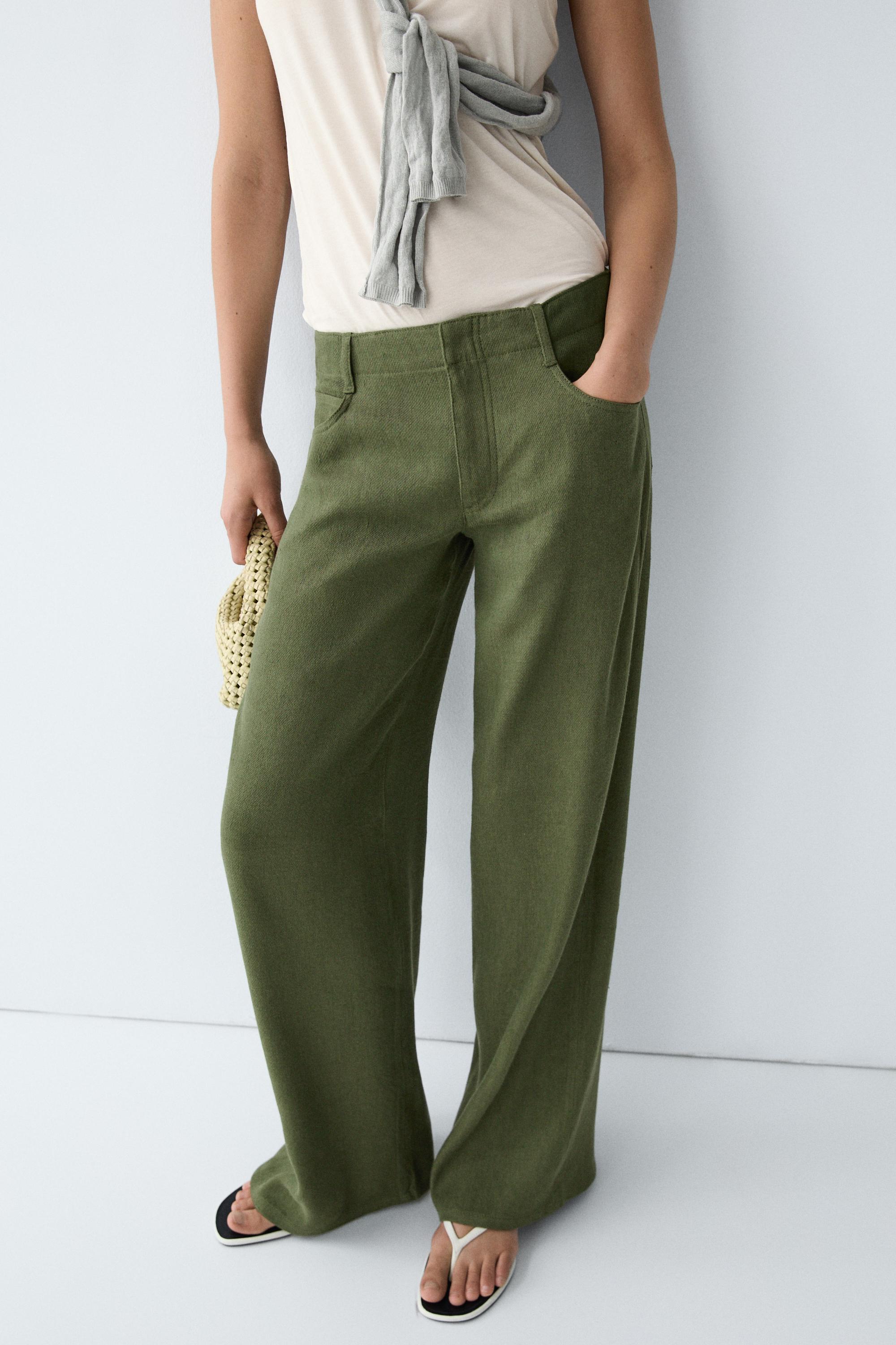 Straight linen blend pants — GREEN