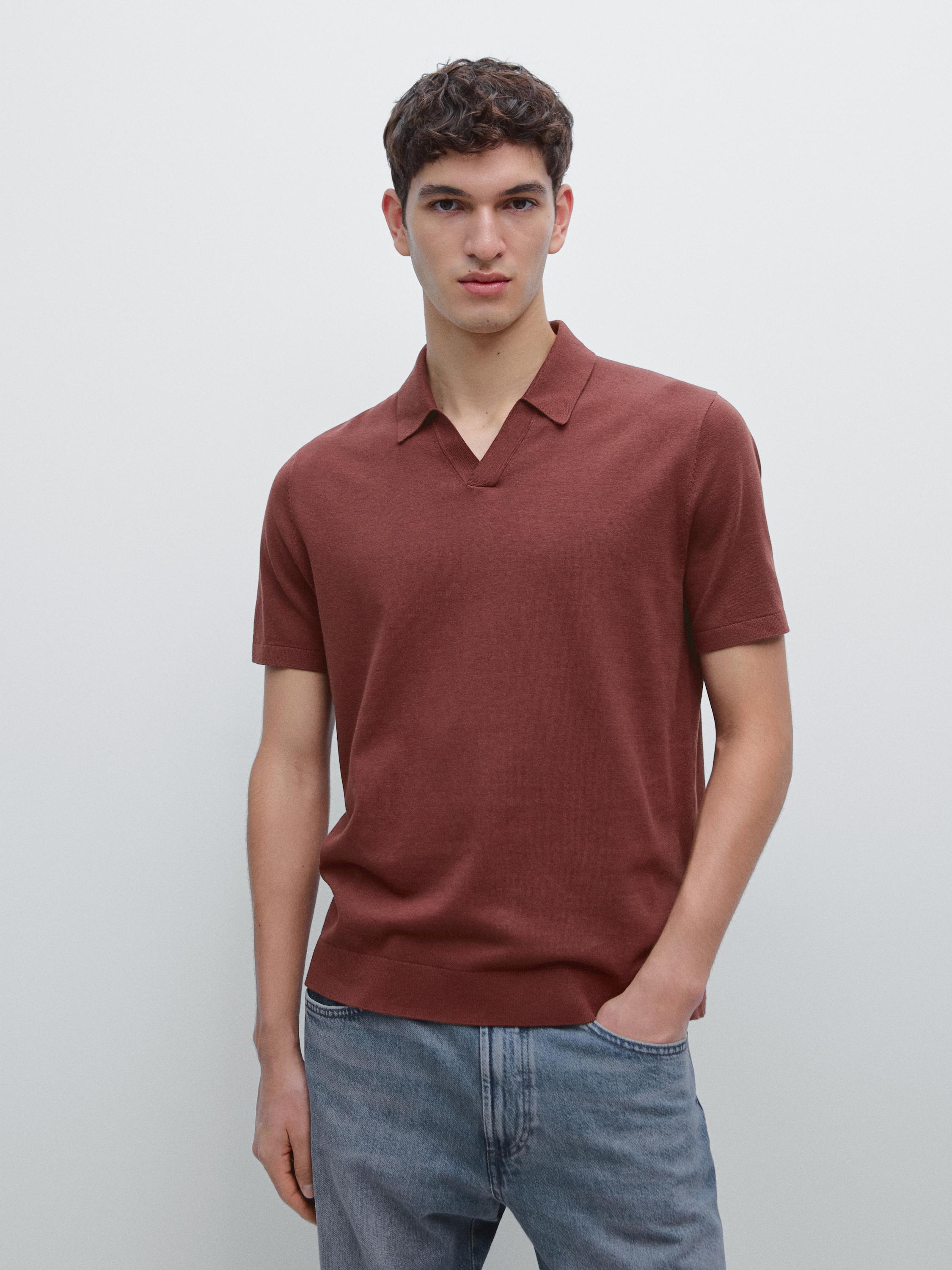 Short sleeve cotton knit polo shirt
