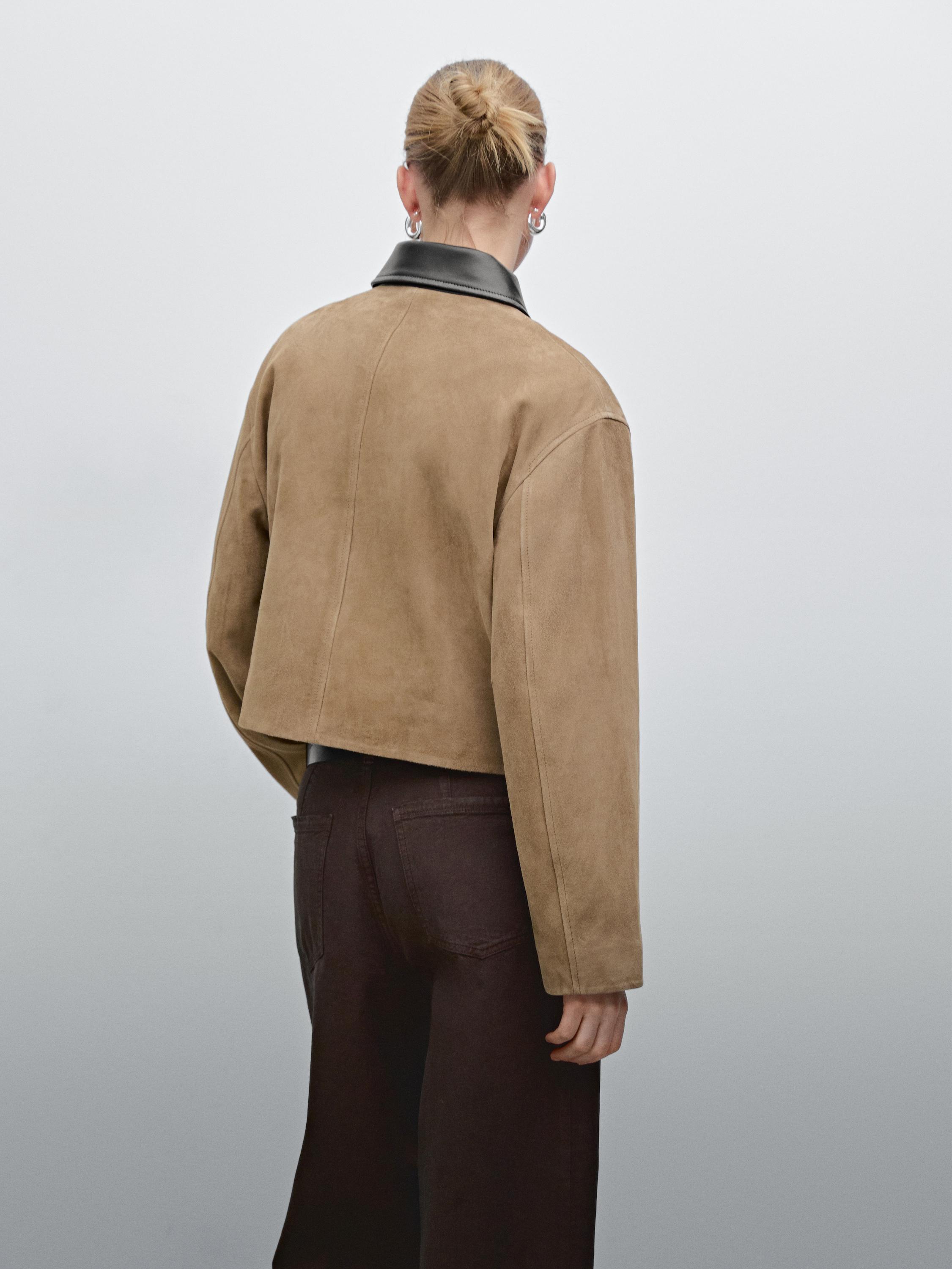Contrast suede leather jacket