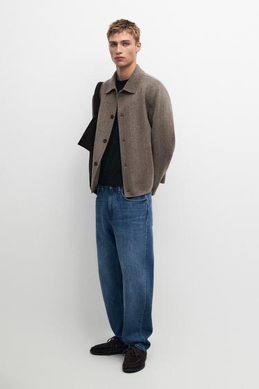 Striped double wool blend jacket — MINK 1