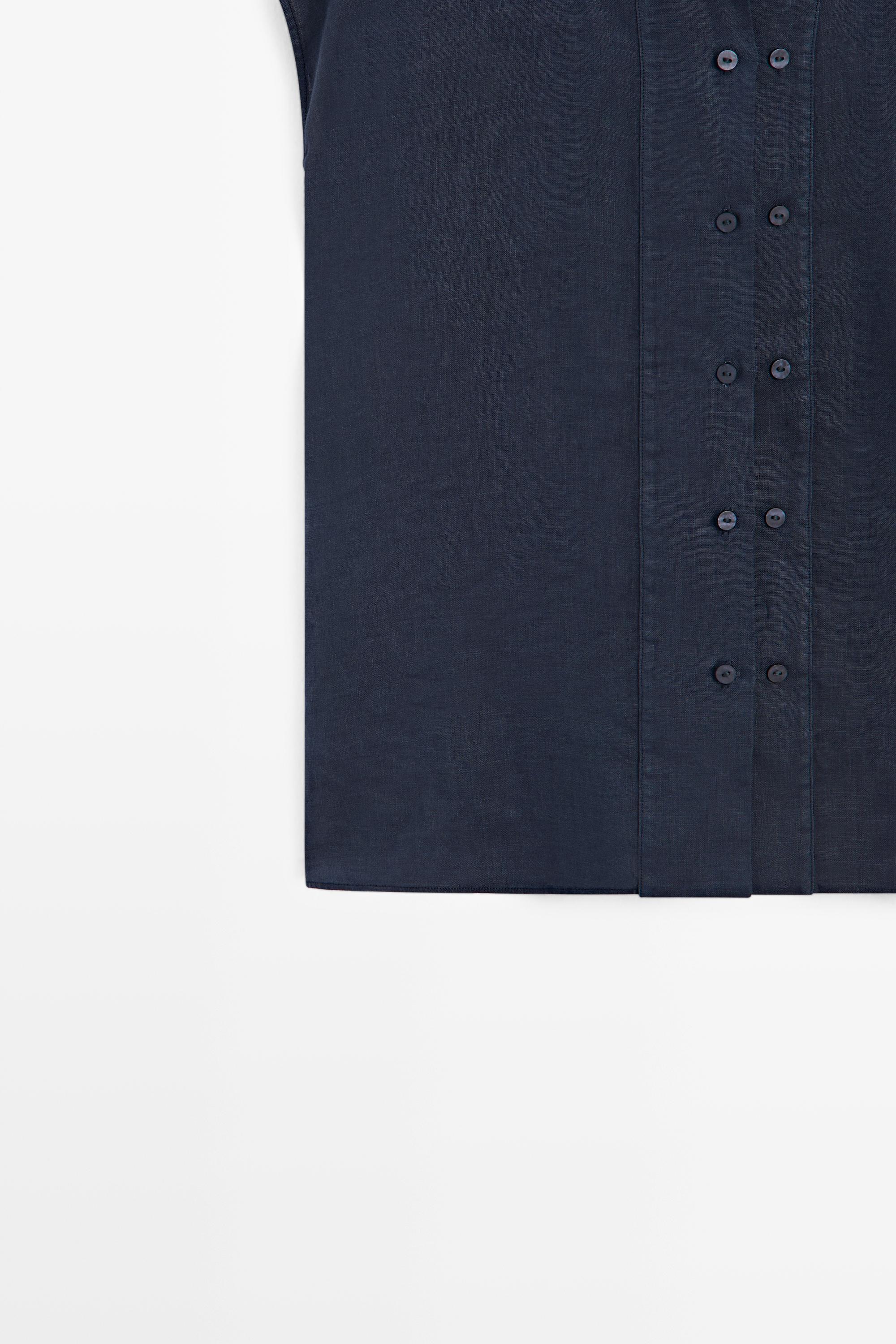 Flowing 100% linen shirt with button detail — DARK NAVY