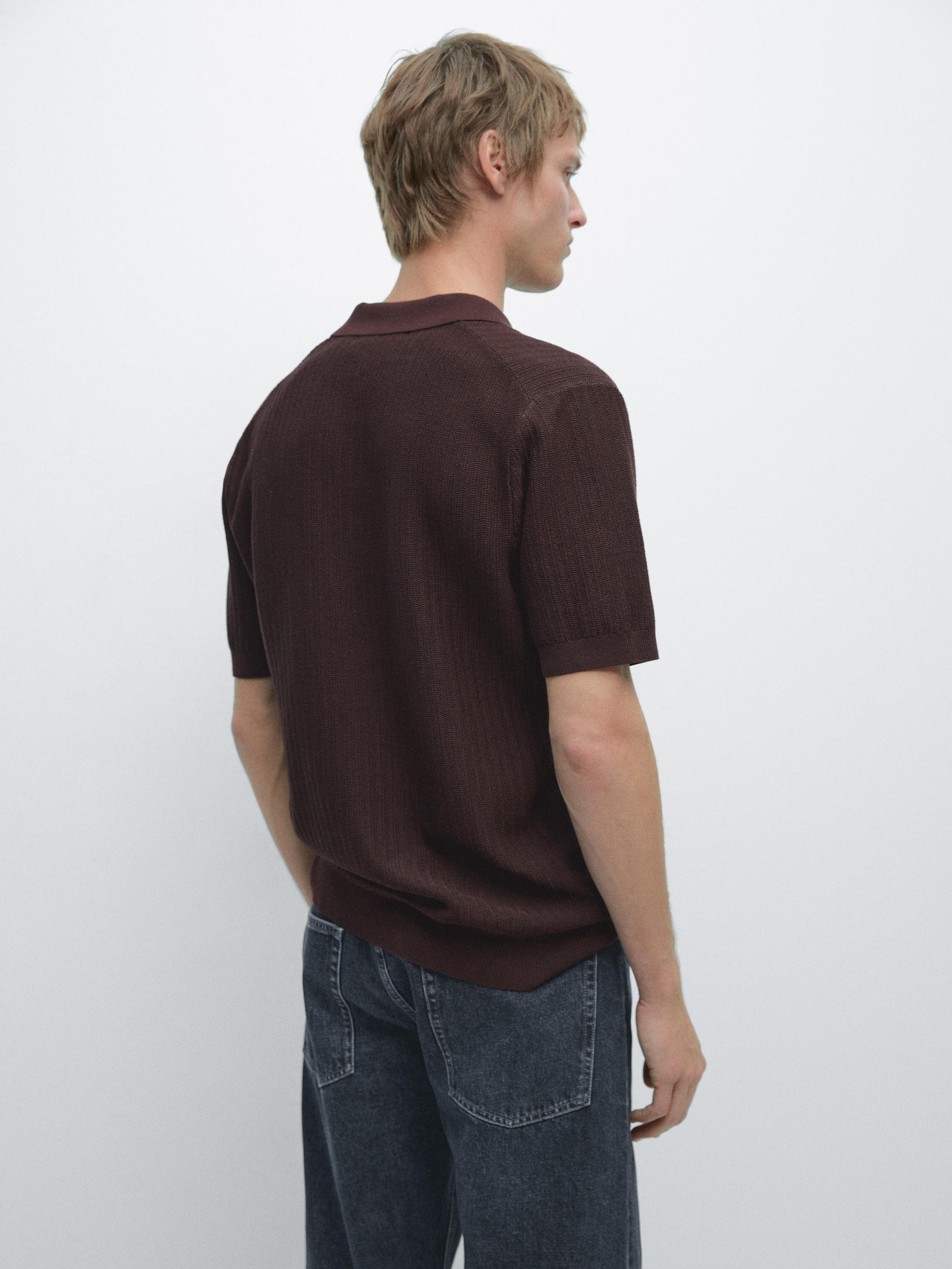Jacquard knit polo sweater — BURGUNDY