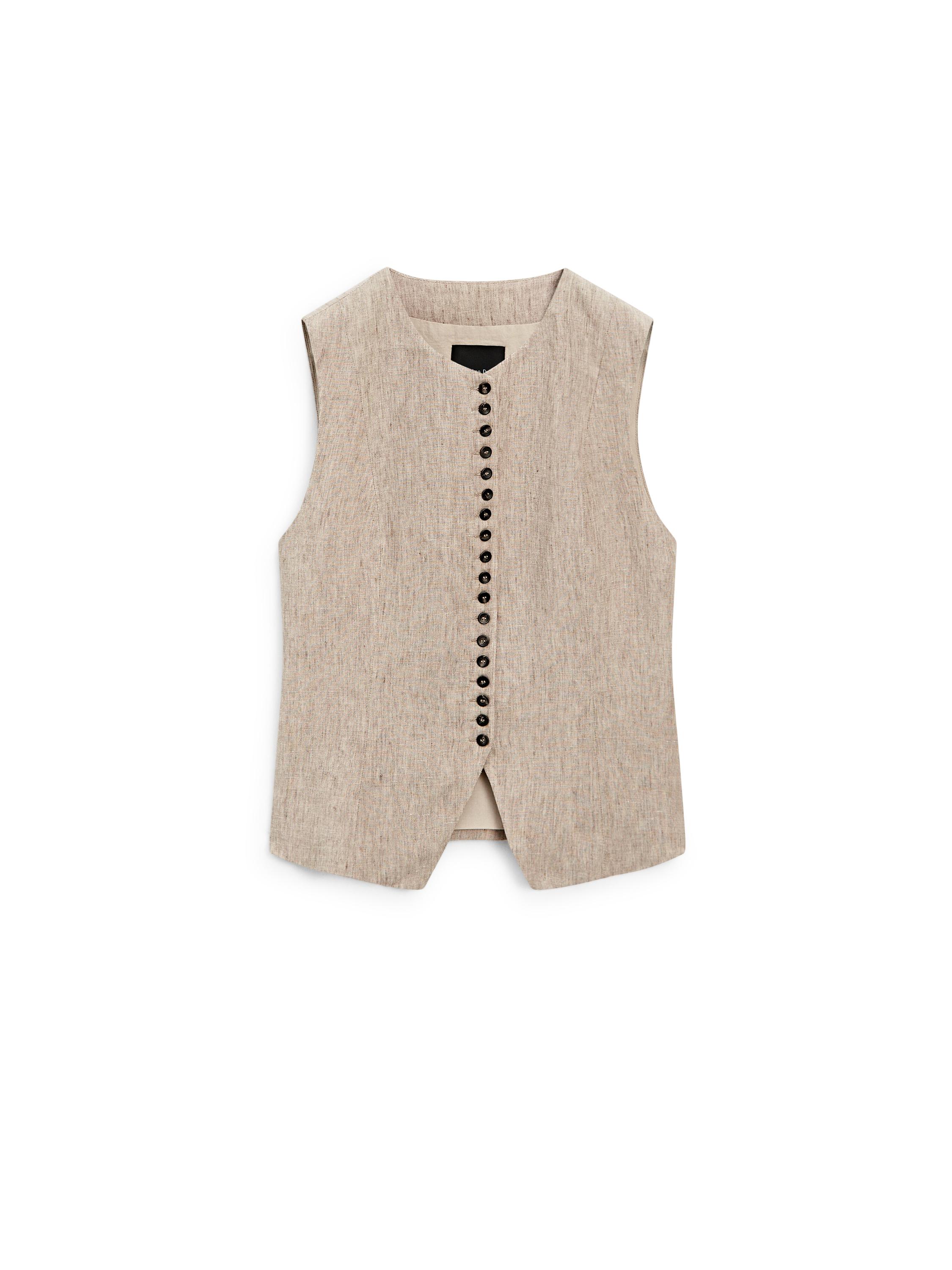 Linen melange waistcoat with buttons — BEIGE