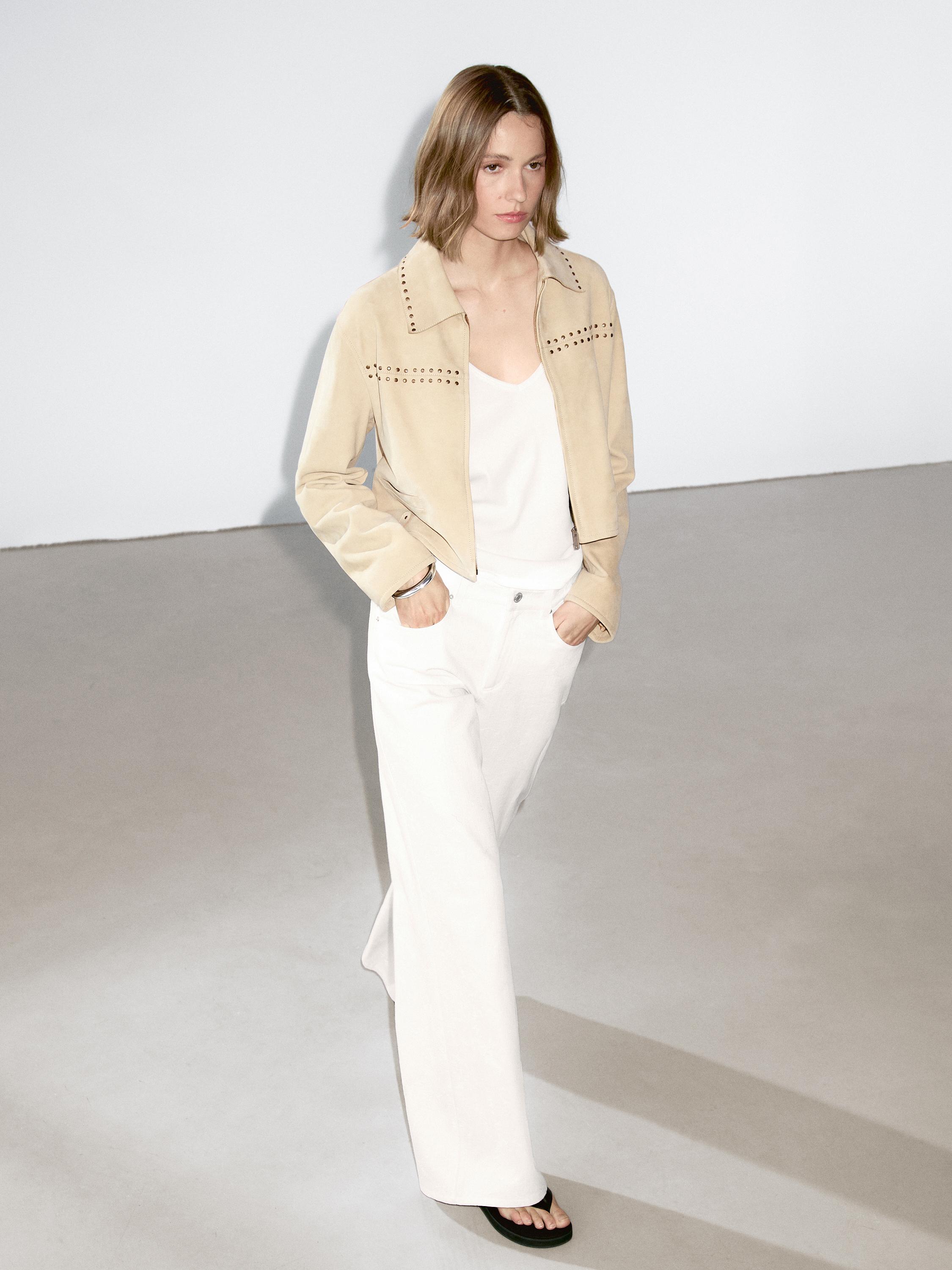 Short leather jacket with stud details