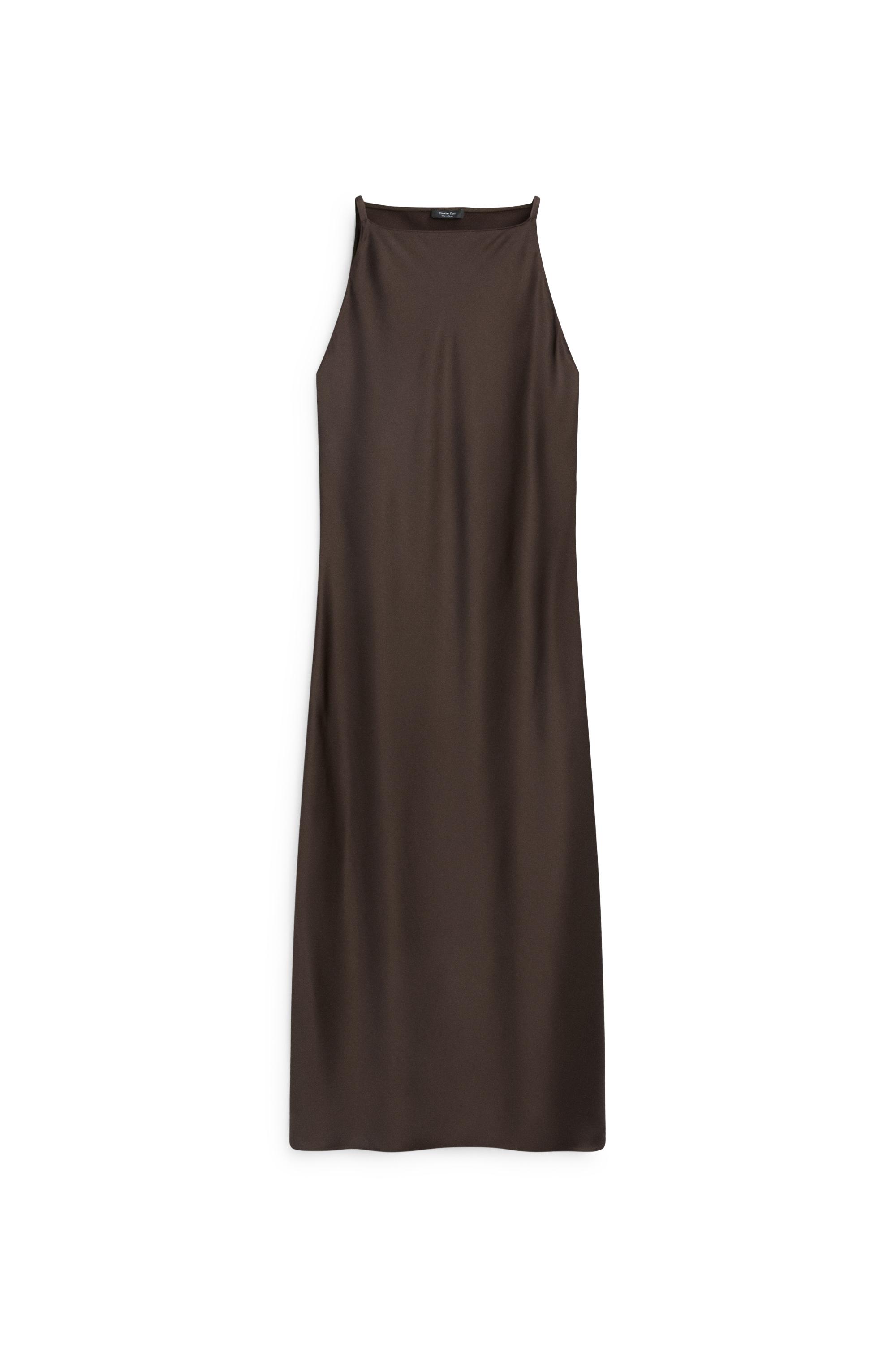 Satin flowing midi dress — BROWN
