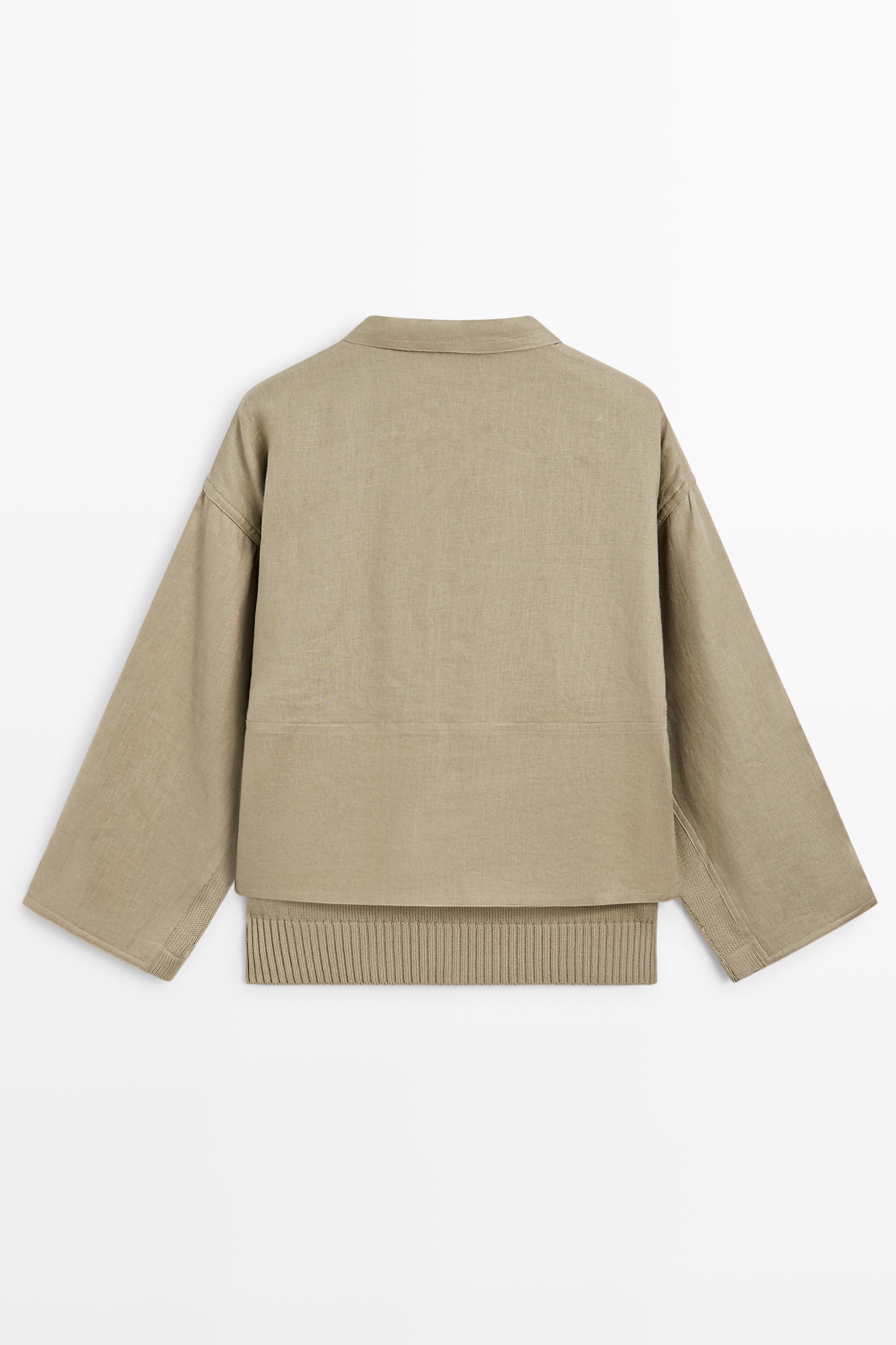 Cotton linen blend cardigan with pockets — GREENISH