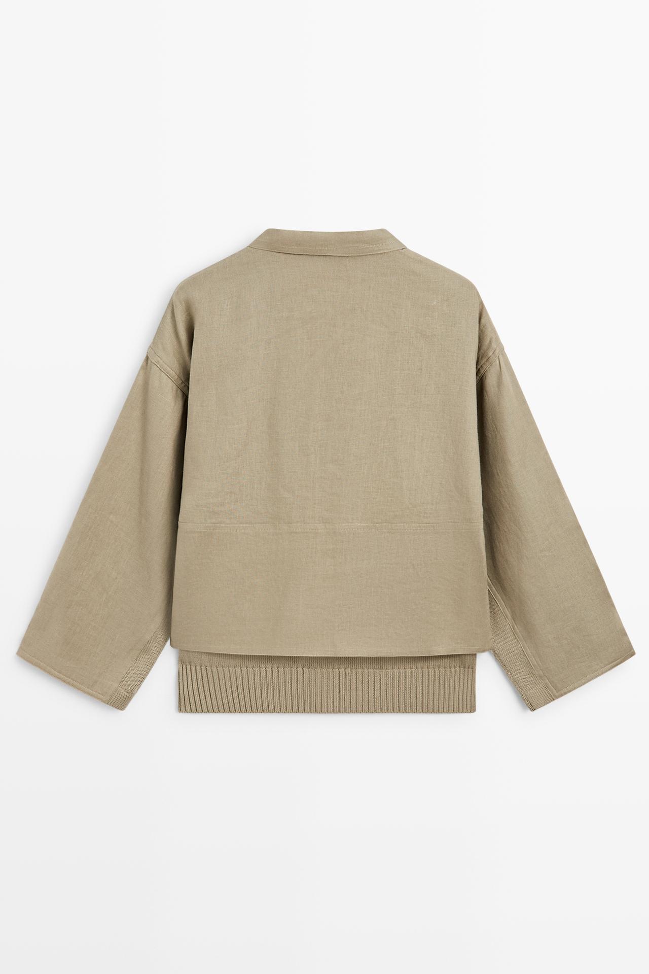Cotton linen blend cardigan with pockets — GREENISH