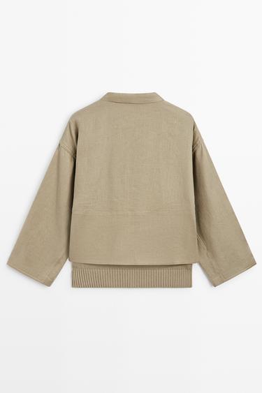Cotton linen blend cardigan with pockets — GREENISH 6