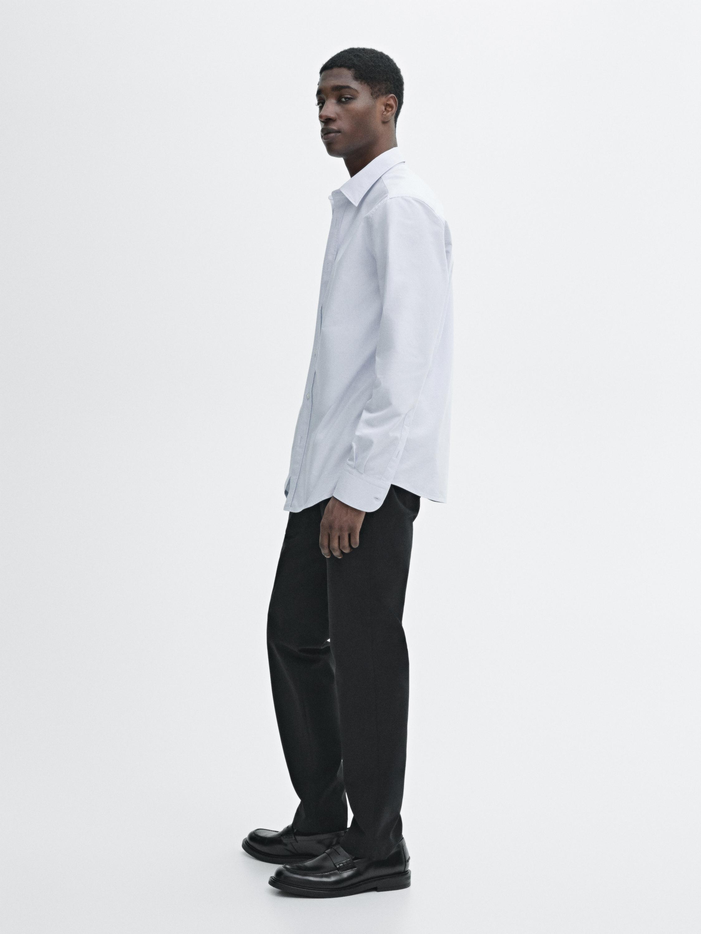 Slim fit multi-striped 100% cotton shirt