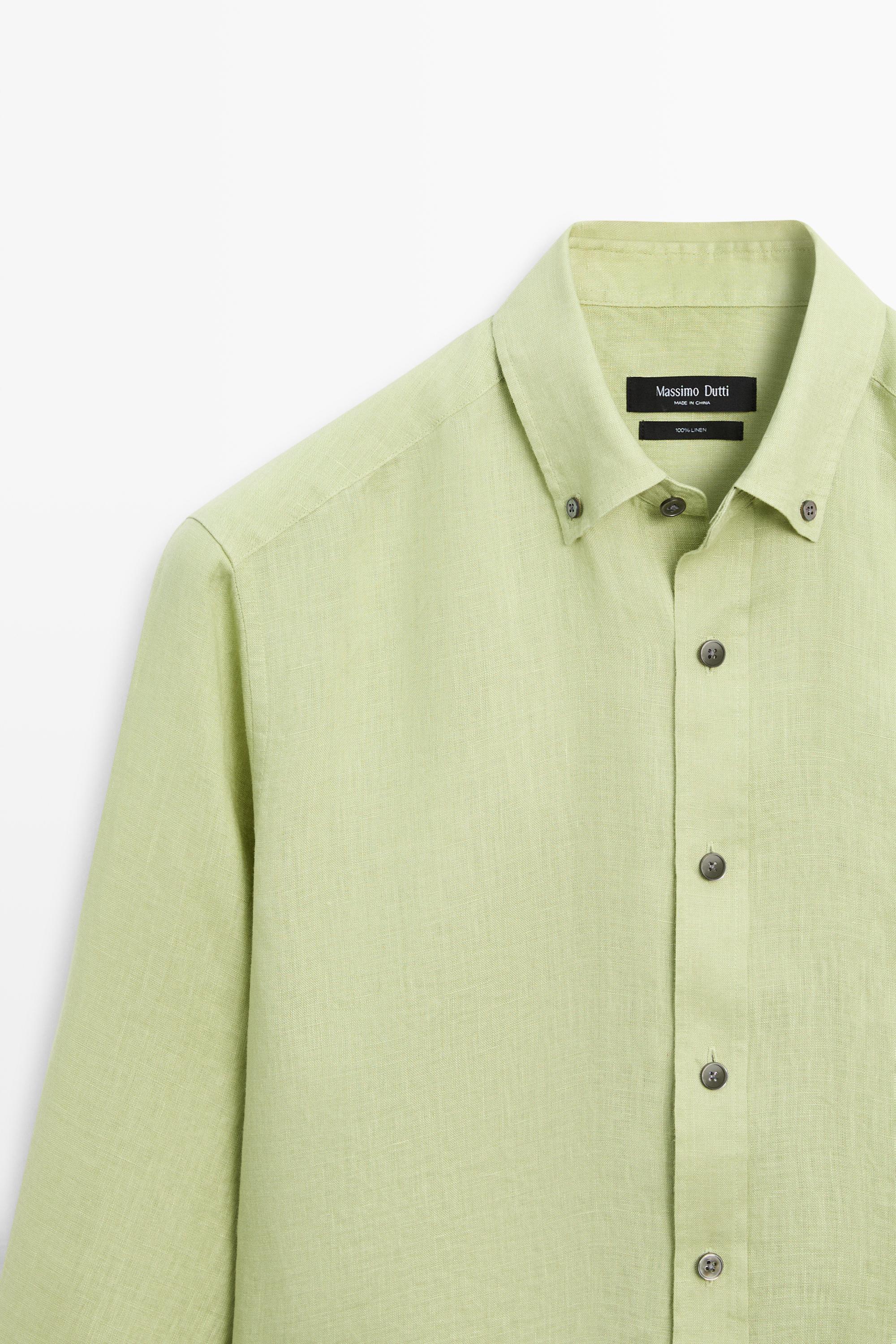 100% linen regular fit shirt — Green billiard