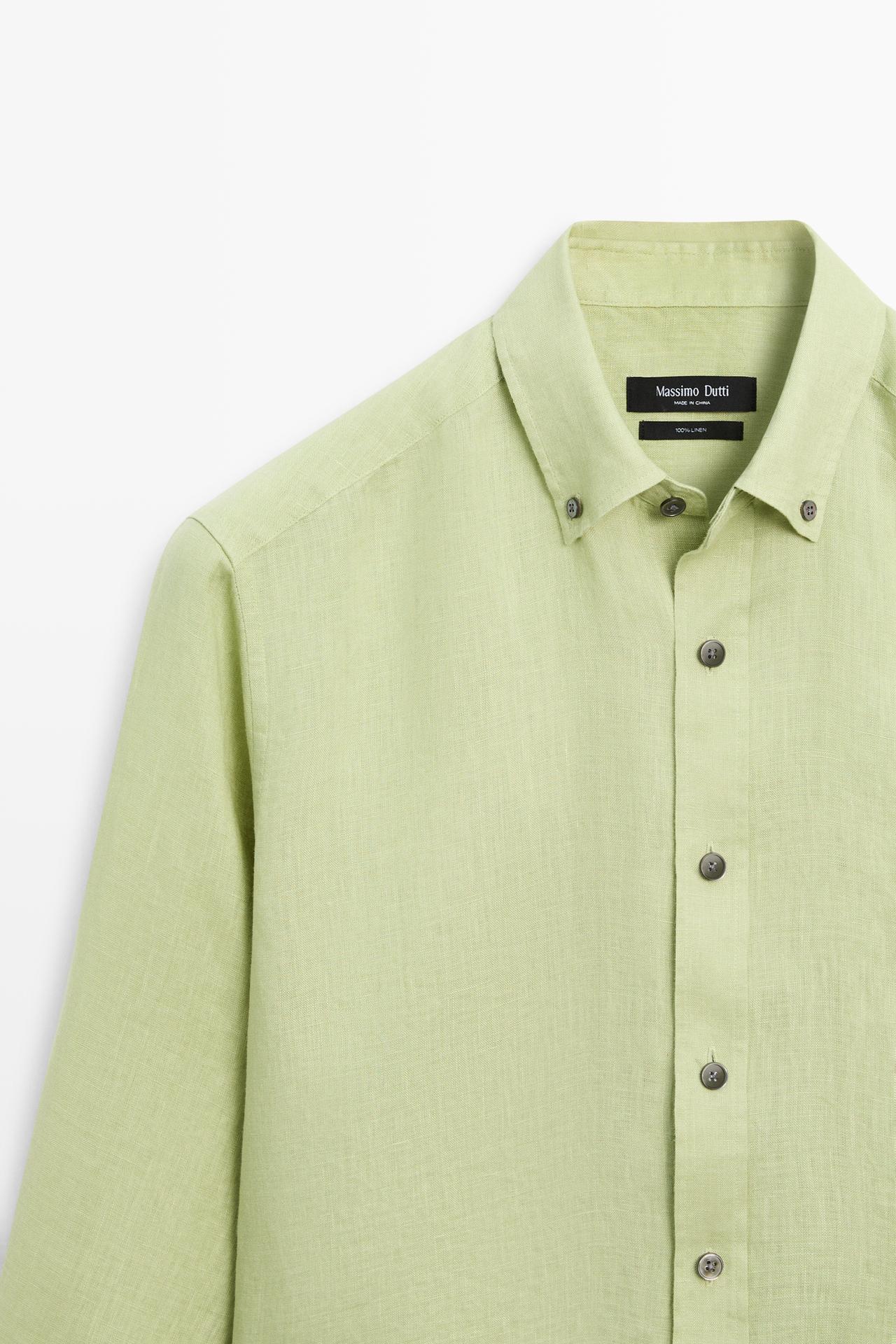 100% linen regular fit shirt — Green billiard