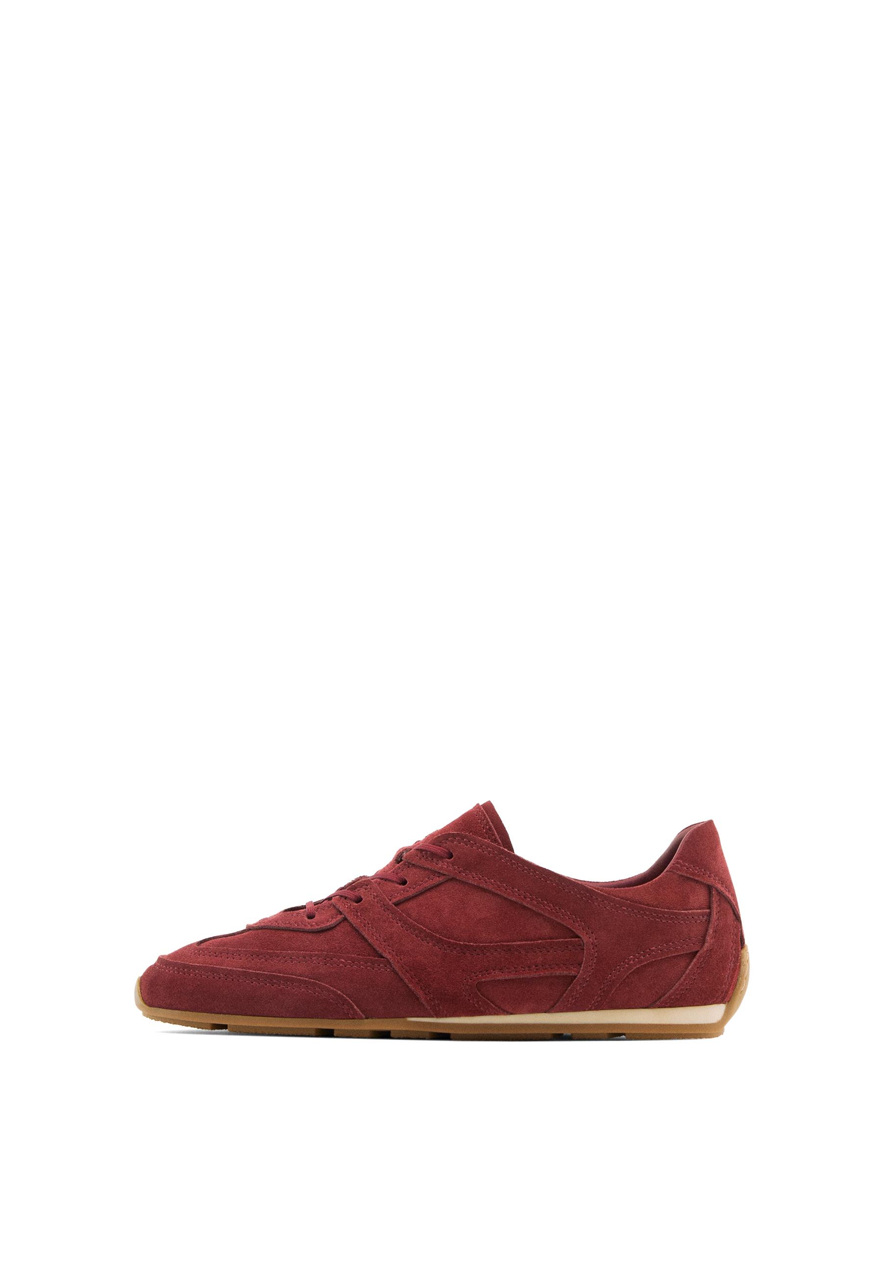 Split leather trainers with piece details — RED