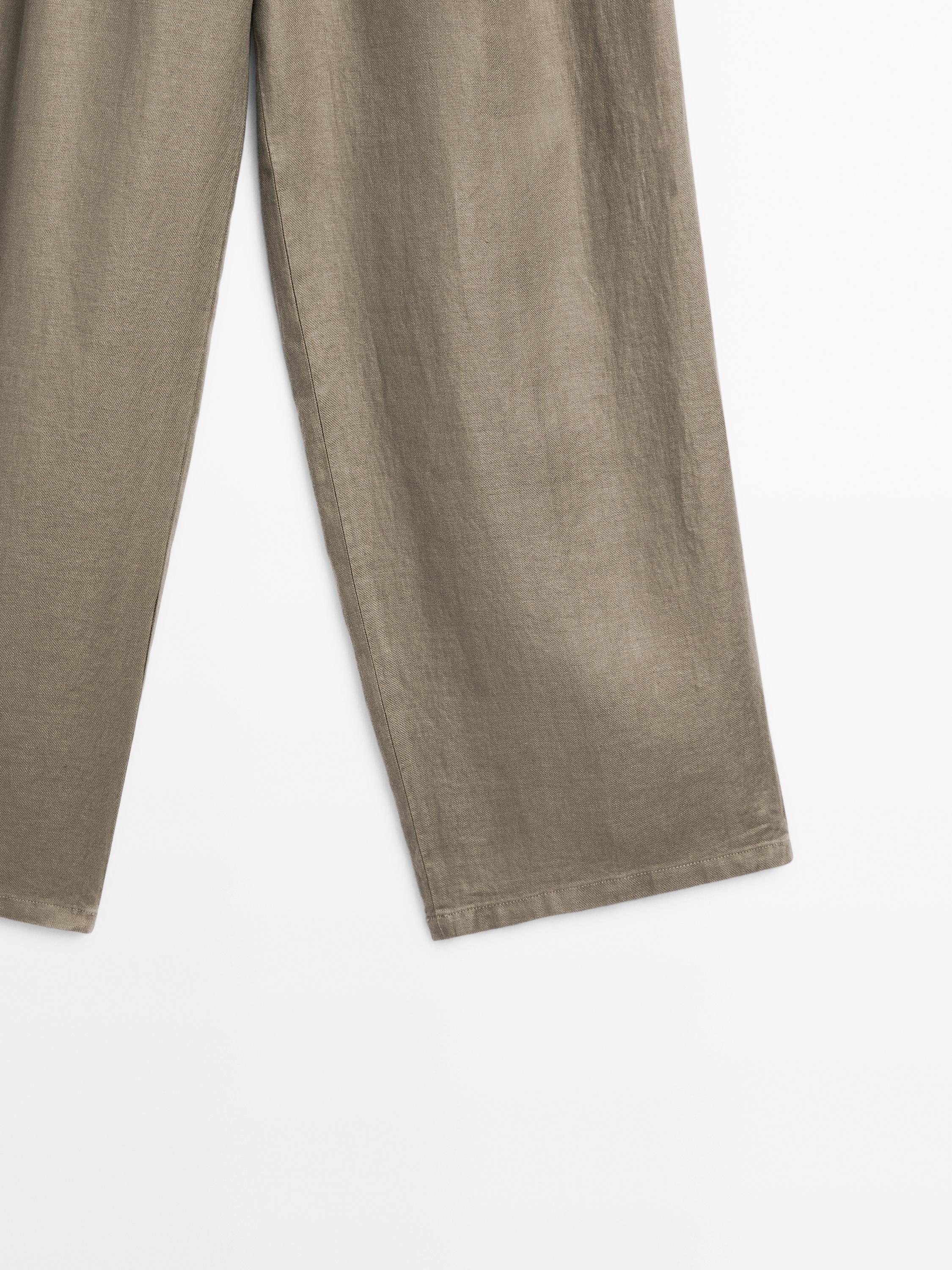100% linen wide-leg mid-rise trousers