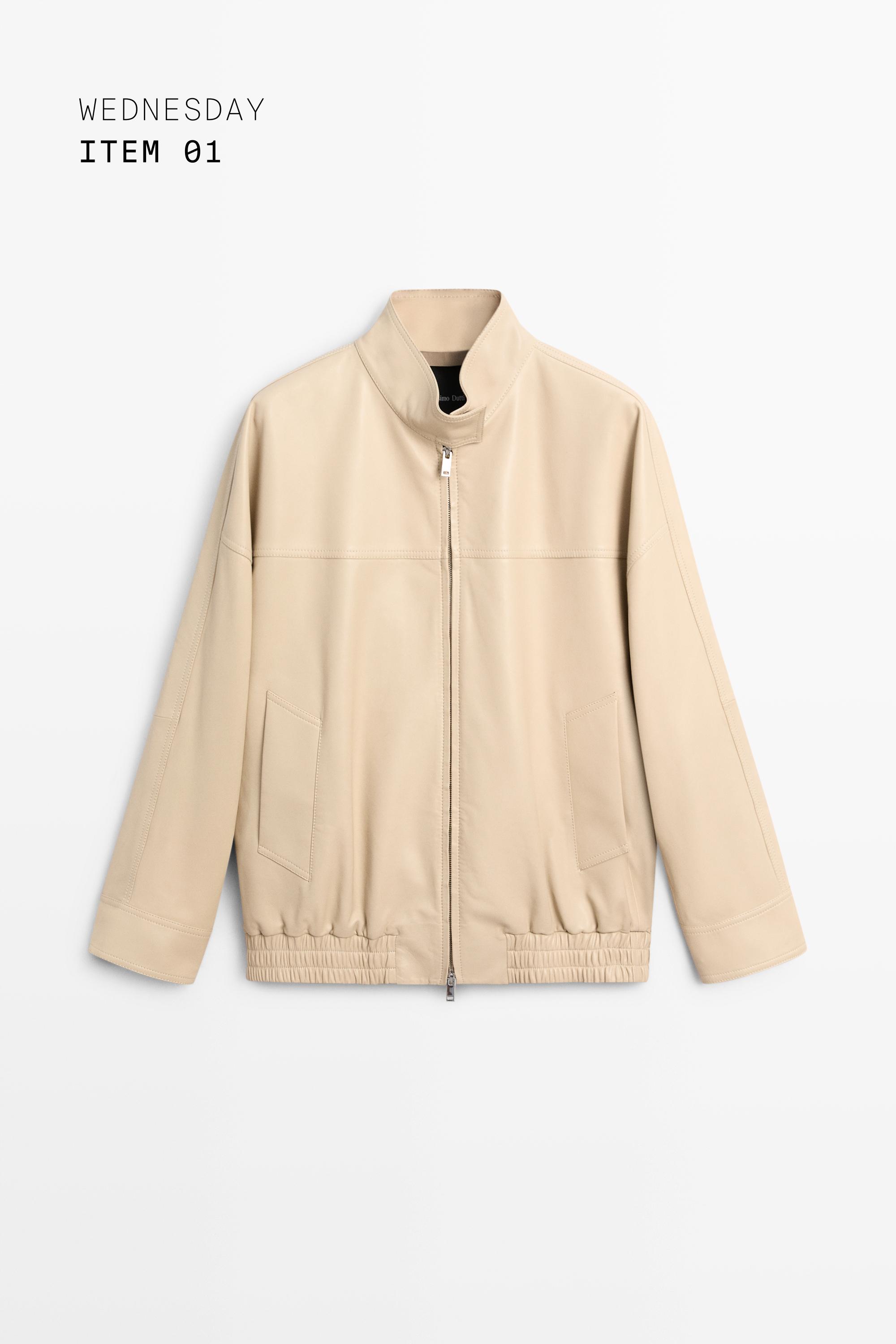 Elastic hem leather jacket — CREAM