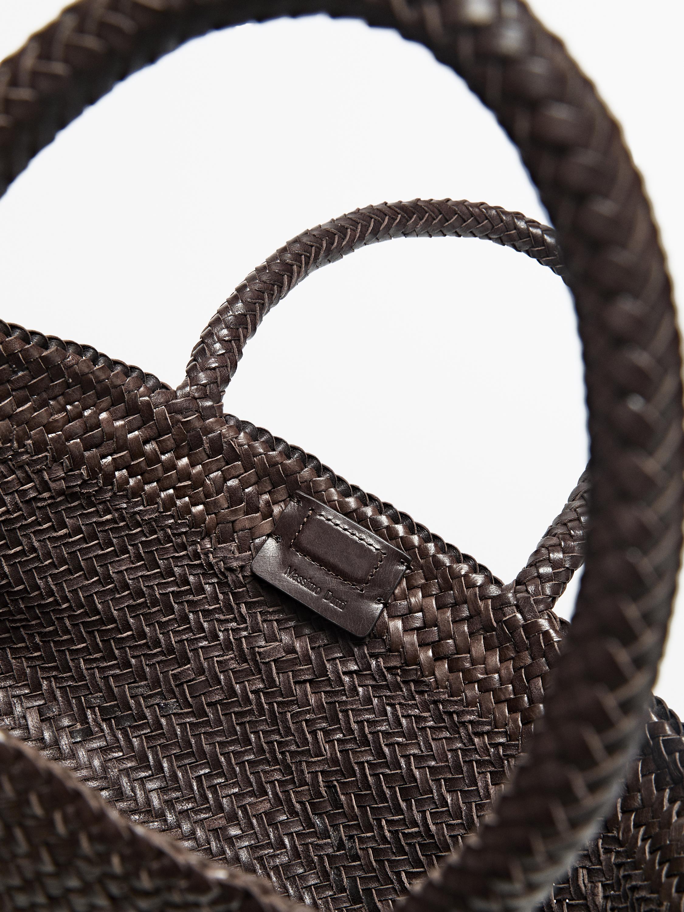 Medium braided nappa leather tote bag — BROWN