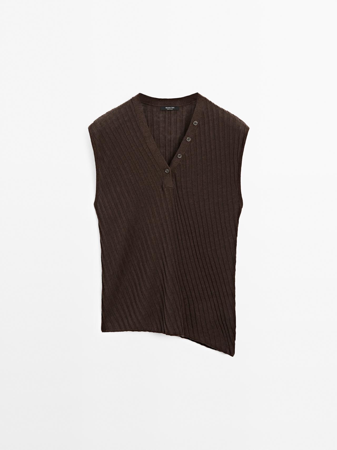 Massimo Dutti - Dame - Finstrikket Top I 100 % Hør - Brun - S