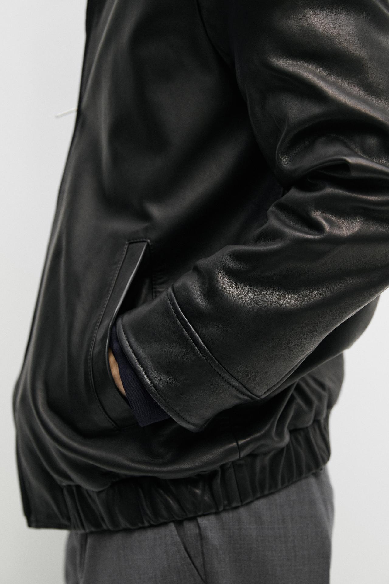 Jacket with nappa leather collar detail — BLACK