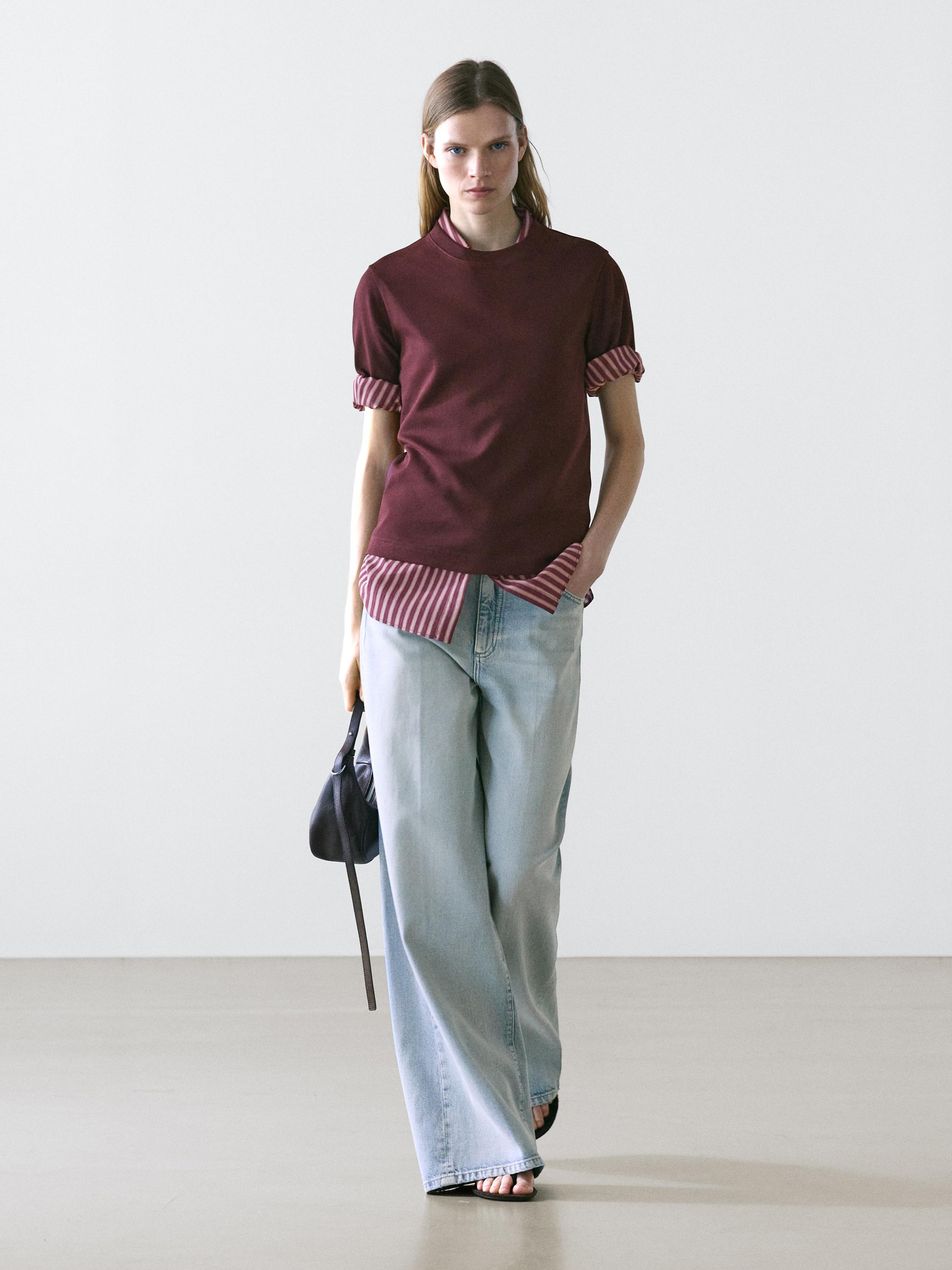 100% cotton interlock crew neck T-shirt — BURGUNDY