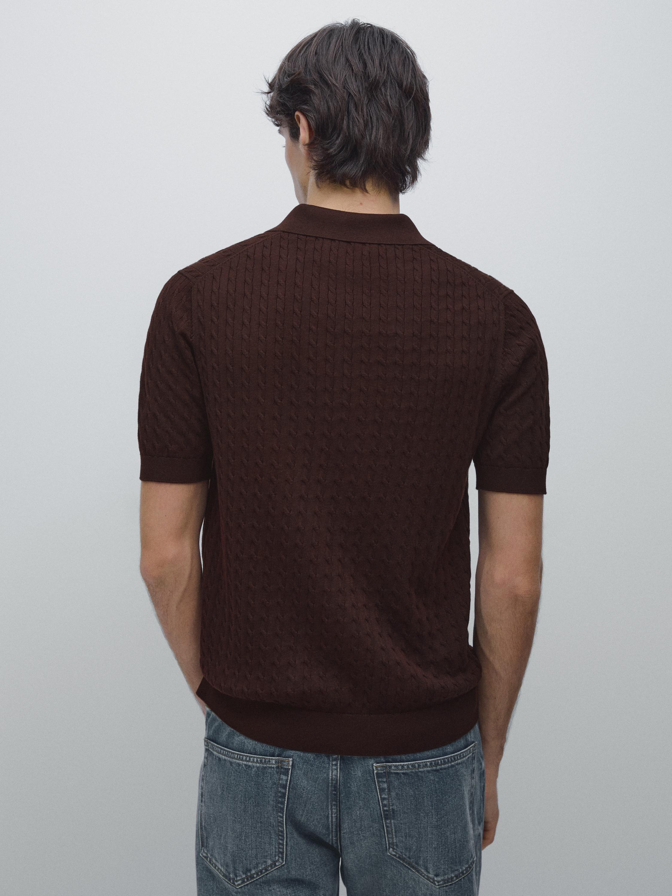 100% cotton cable-knit polo shirt — BURGUNDY