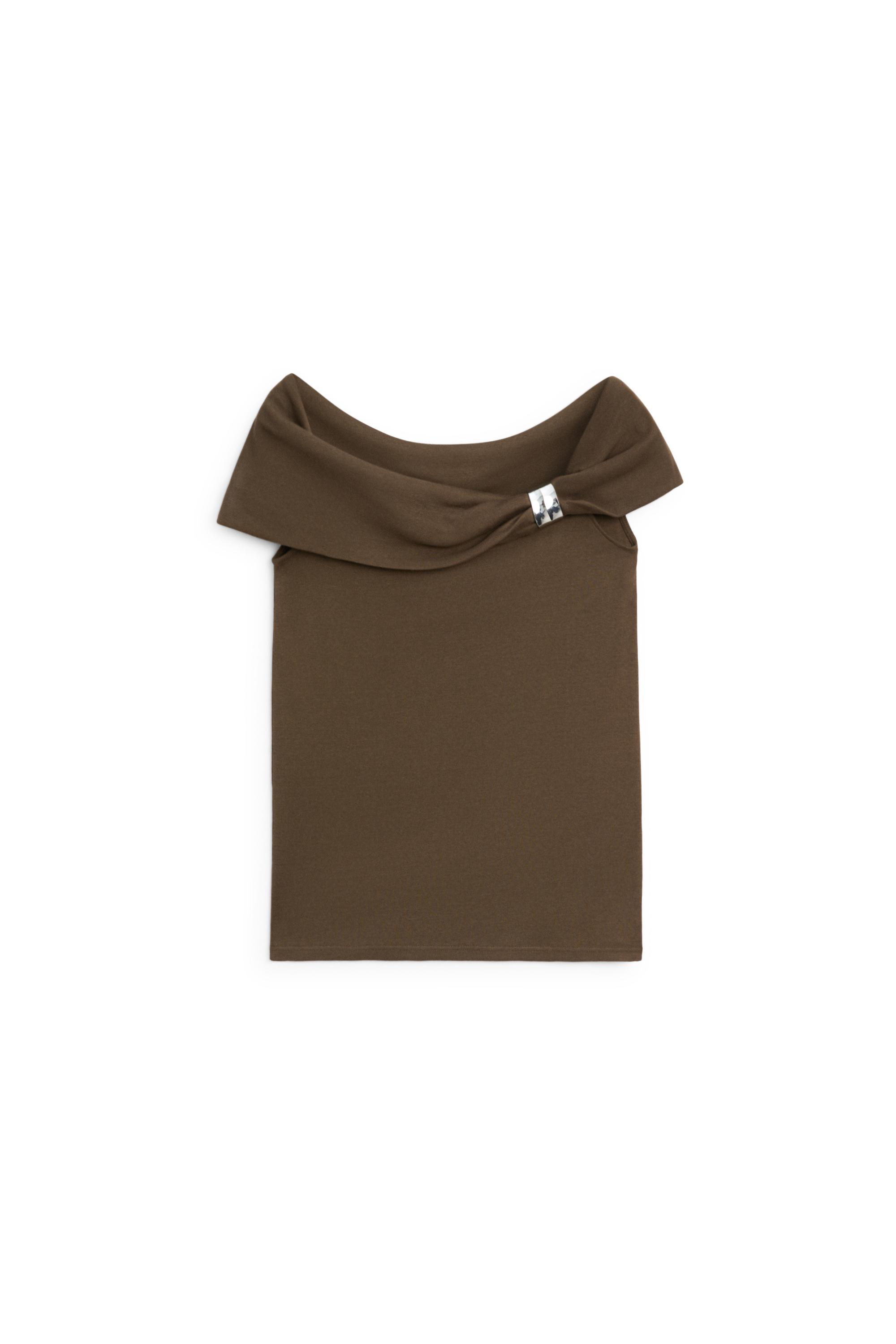 Off-the-shoulder top with jewel detail — KHAKI