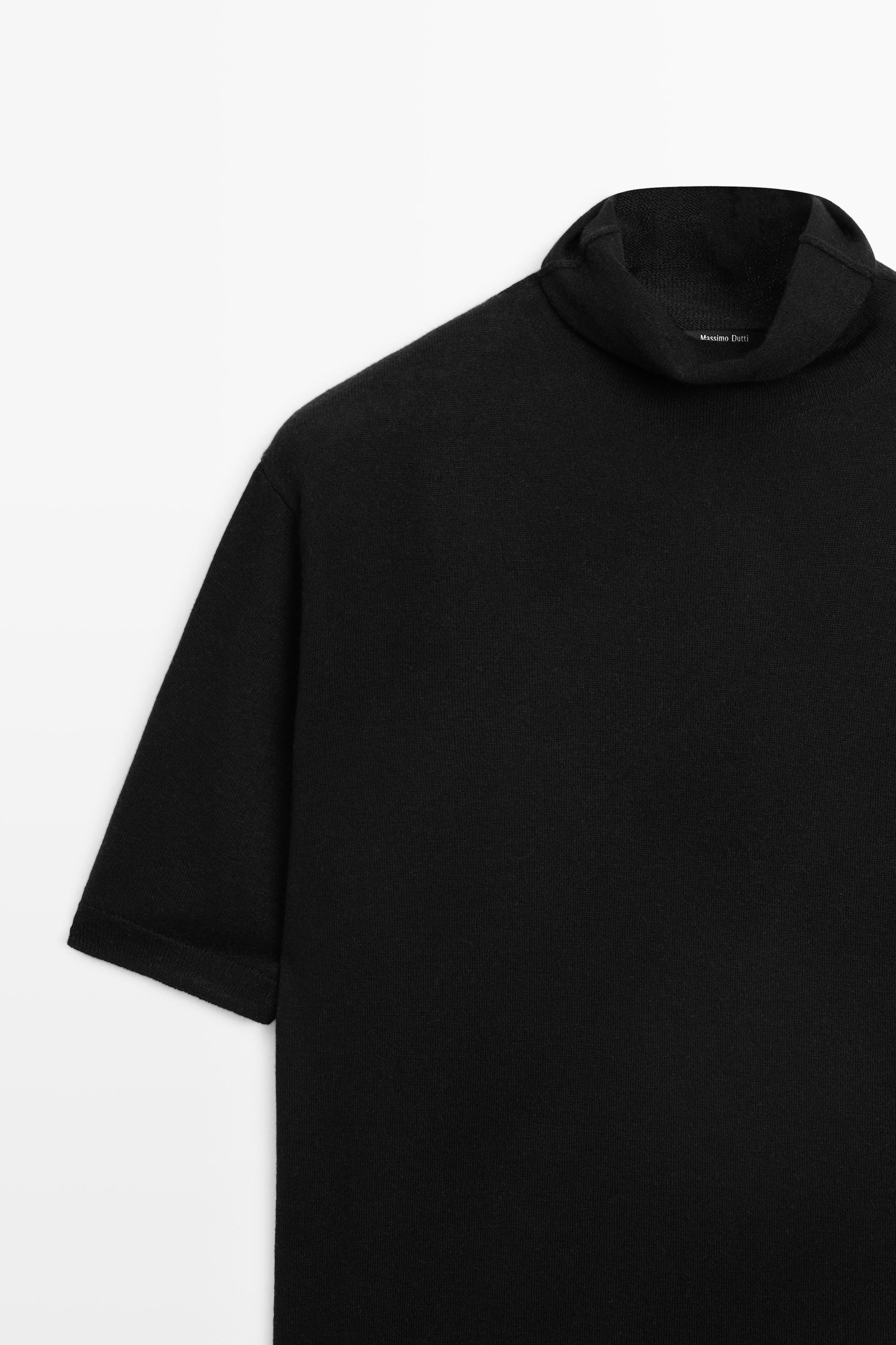 Wool blend turtleneck knit sweater — BLACK