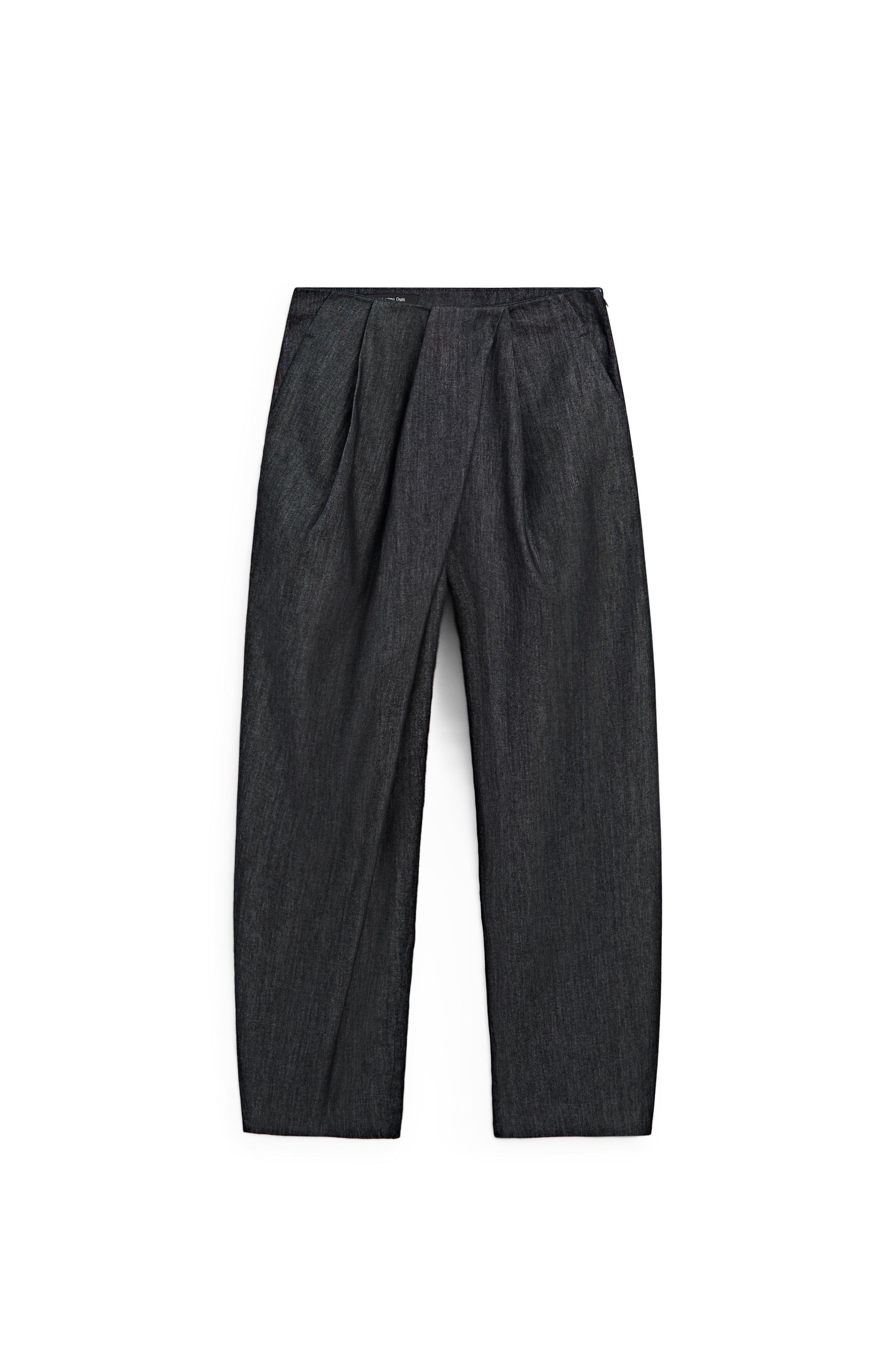 High-waist pants with crossover detail — DARK BLUE