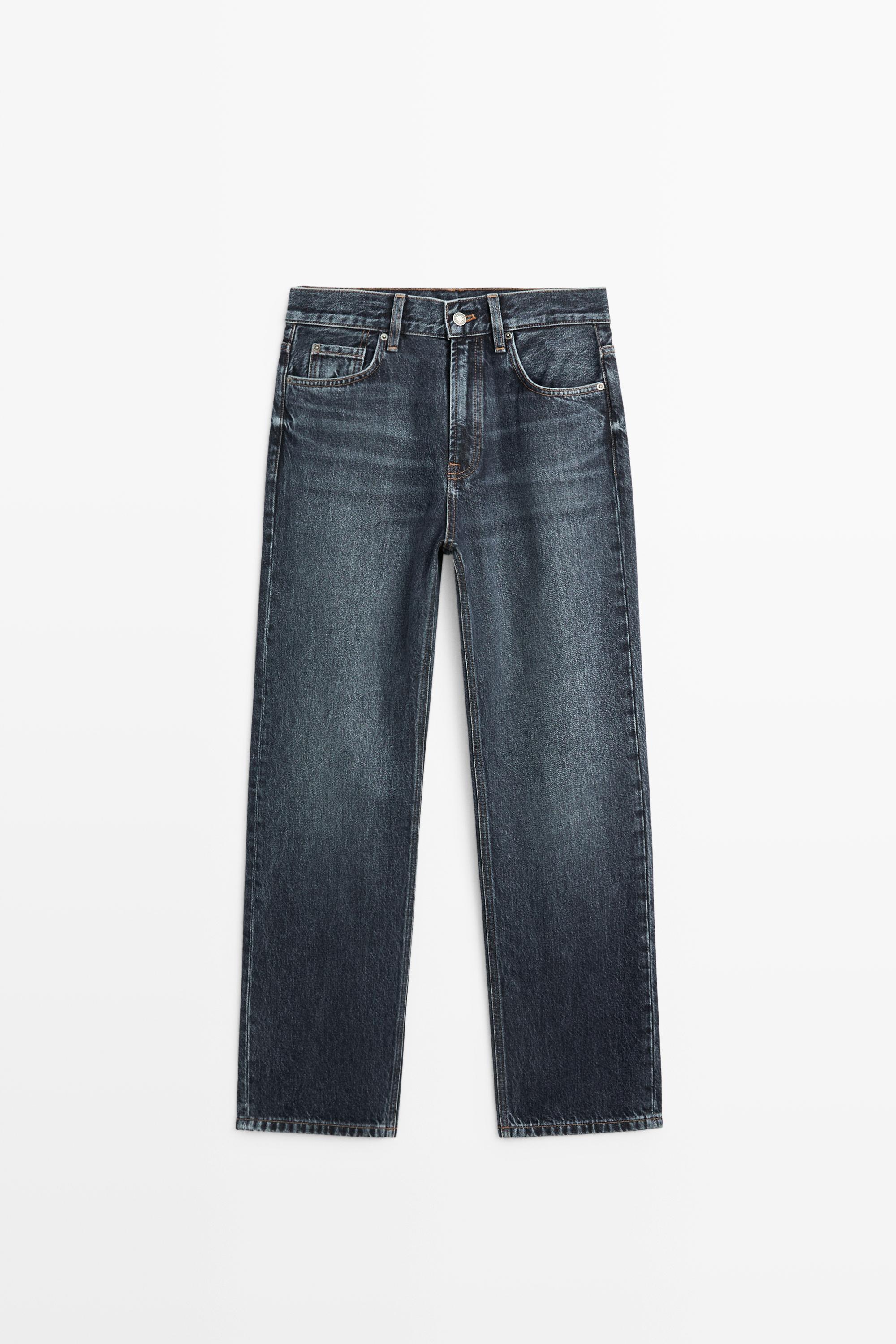 High-waist straight-leg jeans — MEDIUM BLUE