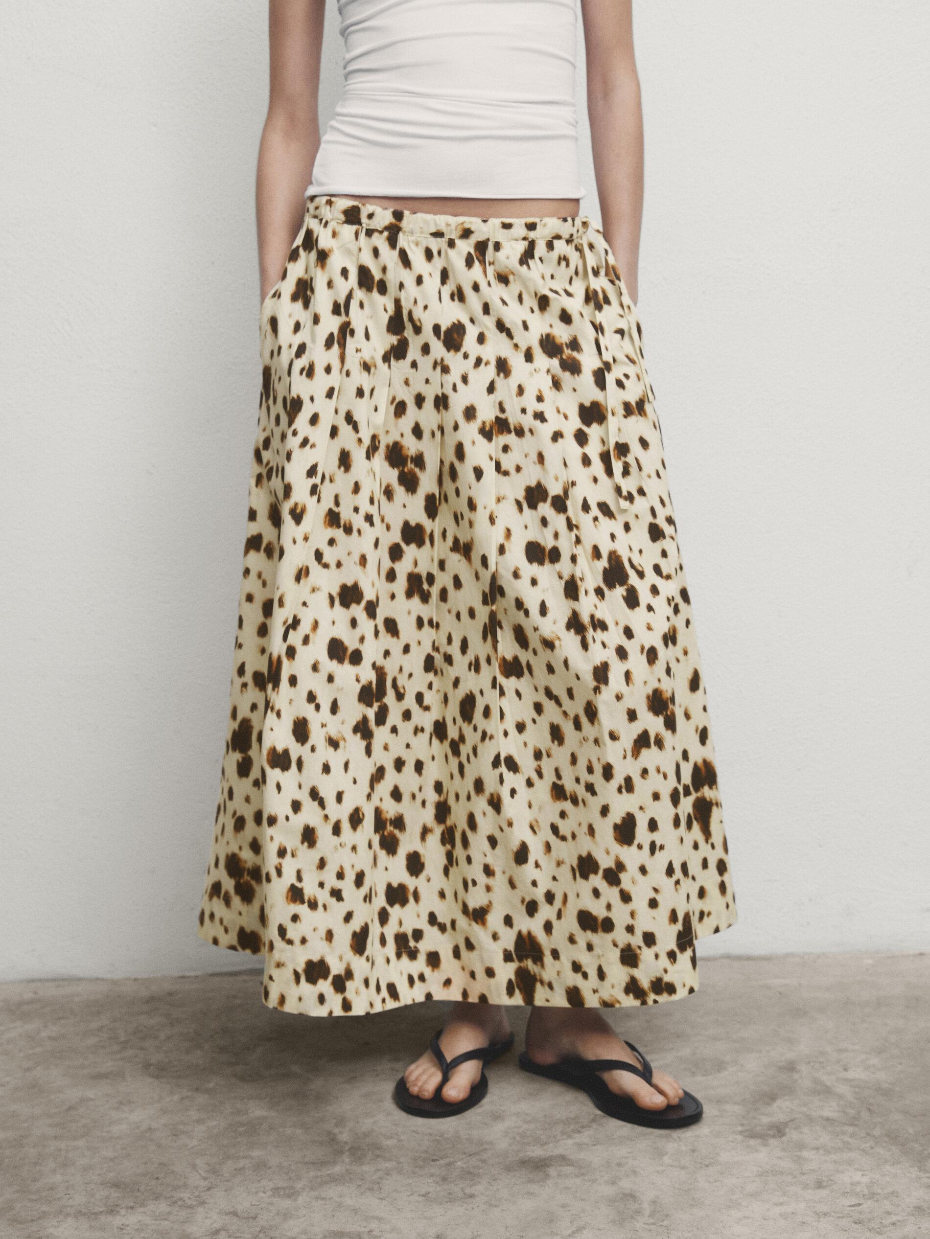 Jupe Midi Femme Massimo Dutti – Noire Imprimé Animal – Taille 14 – État Parfait