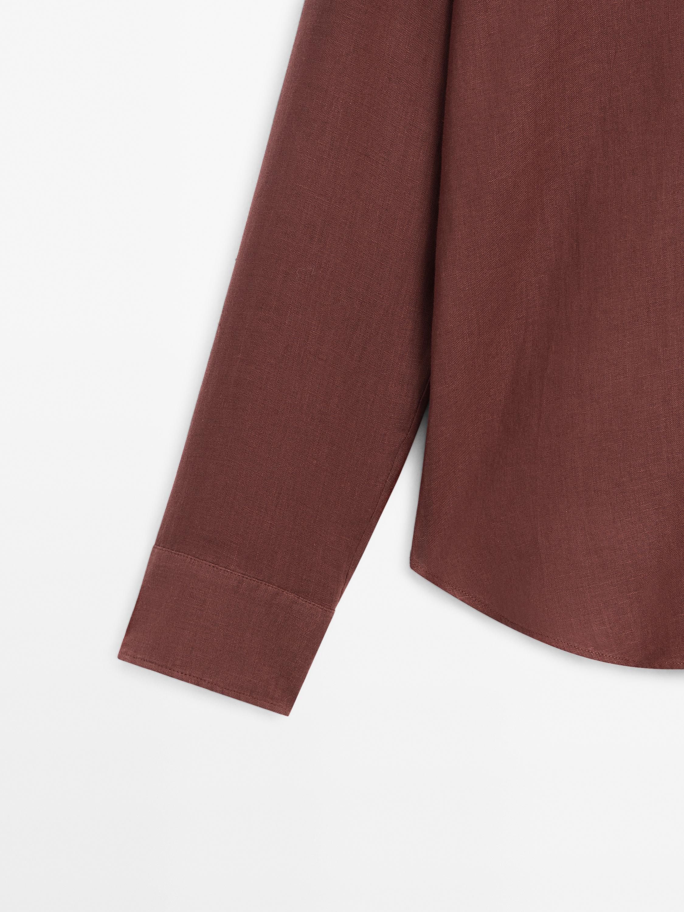 100% linen open collar shirt