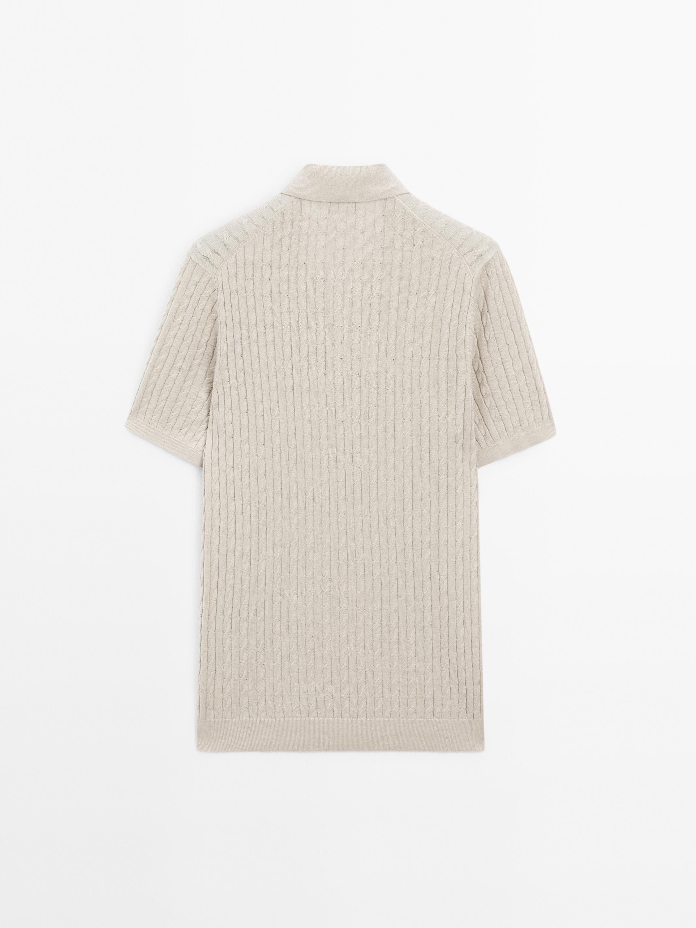 Cable-knit polo shirt