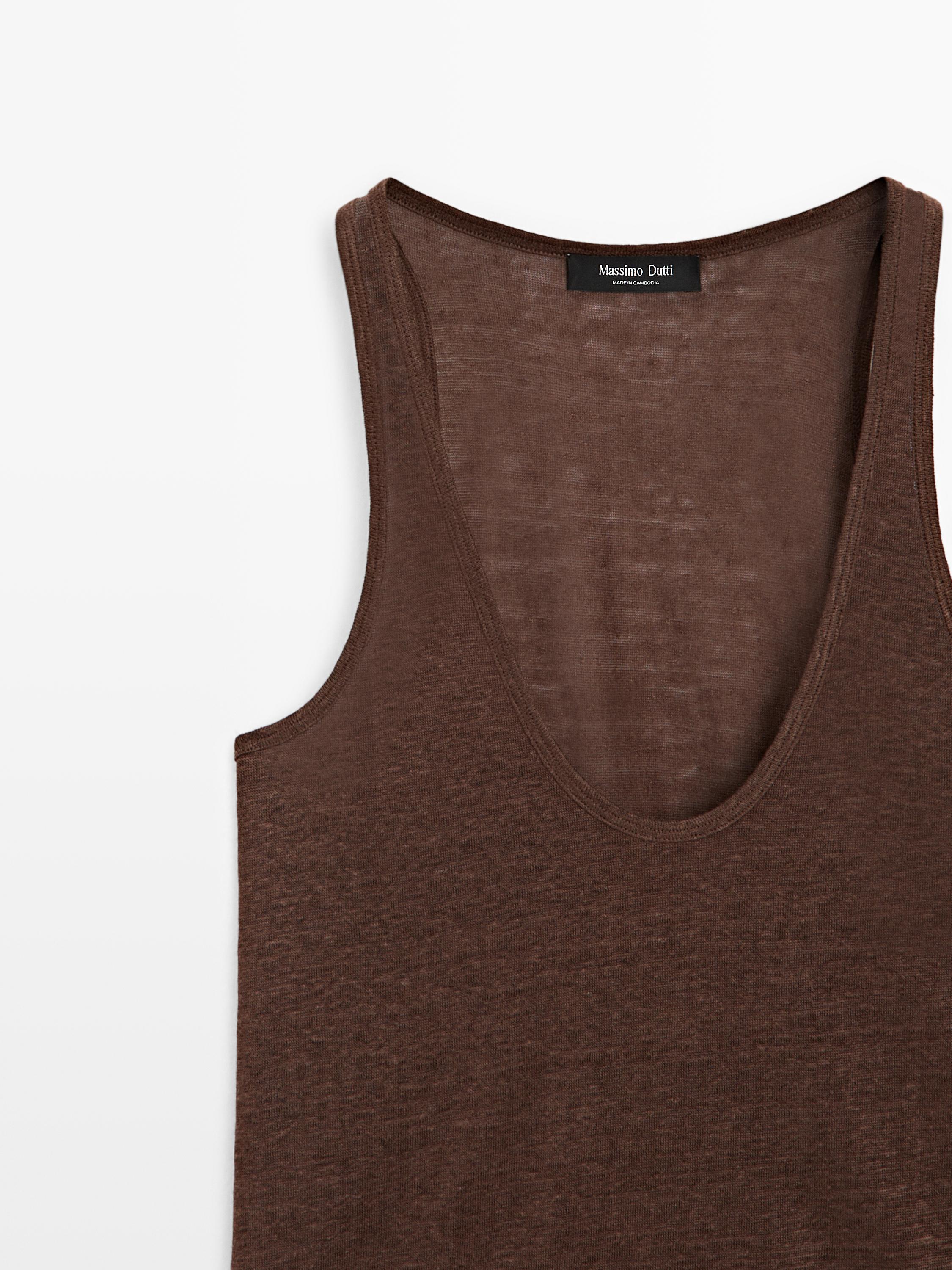 100% linen strappy top — Chocolate