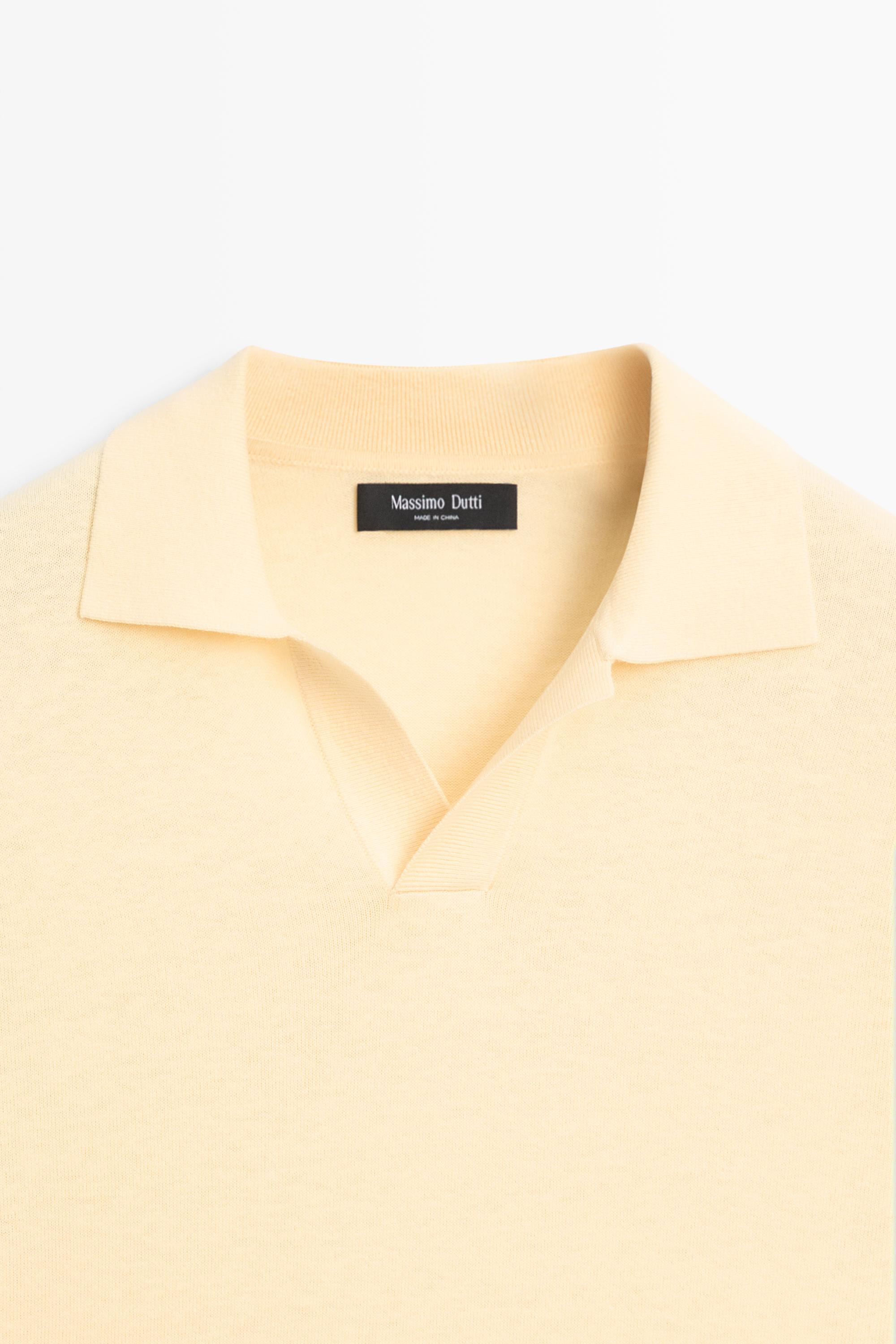 Cotton and linen knit polo sweater — Yellow