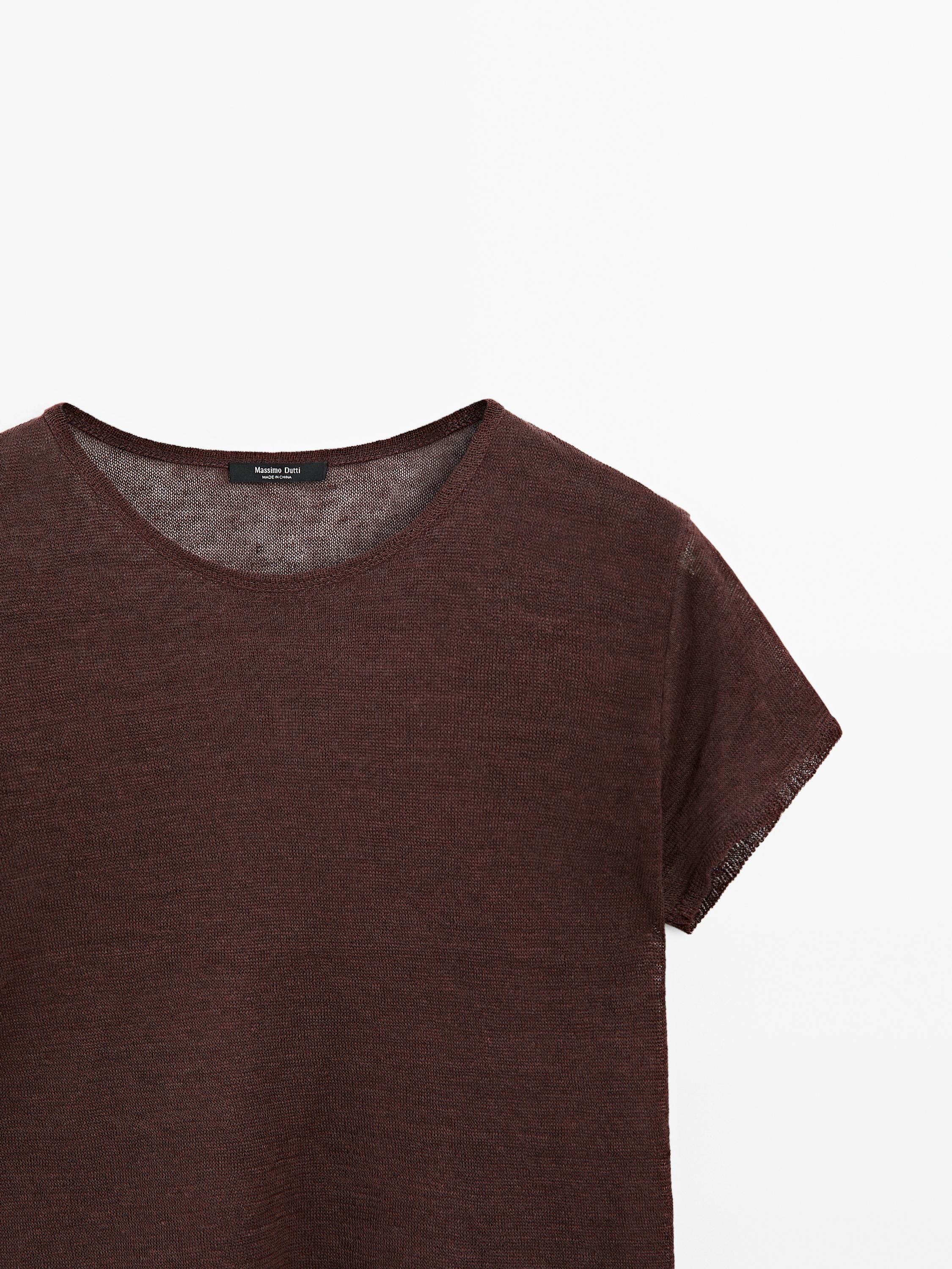 100% linen T-shirt with ruffled hem