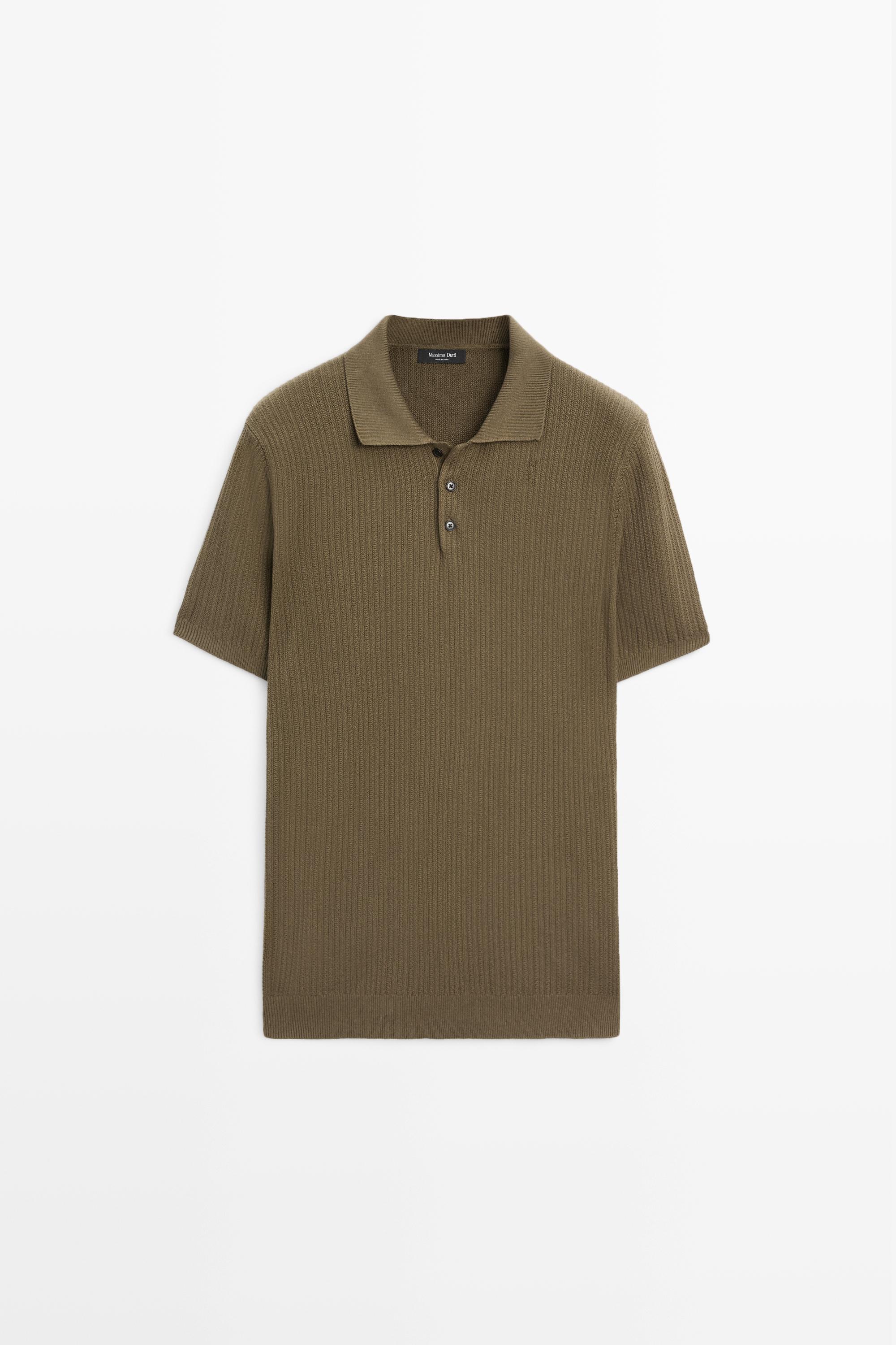 100% cotton textured knit polo sweater — KHAKI