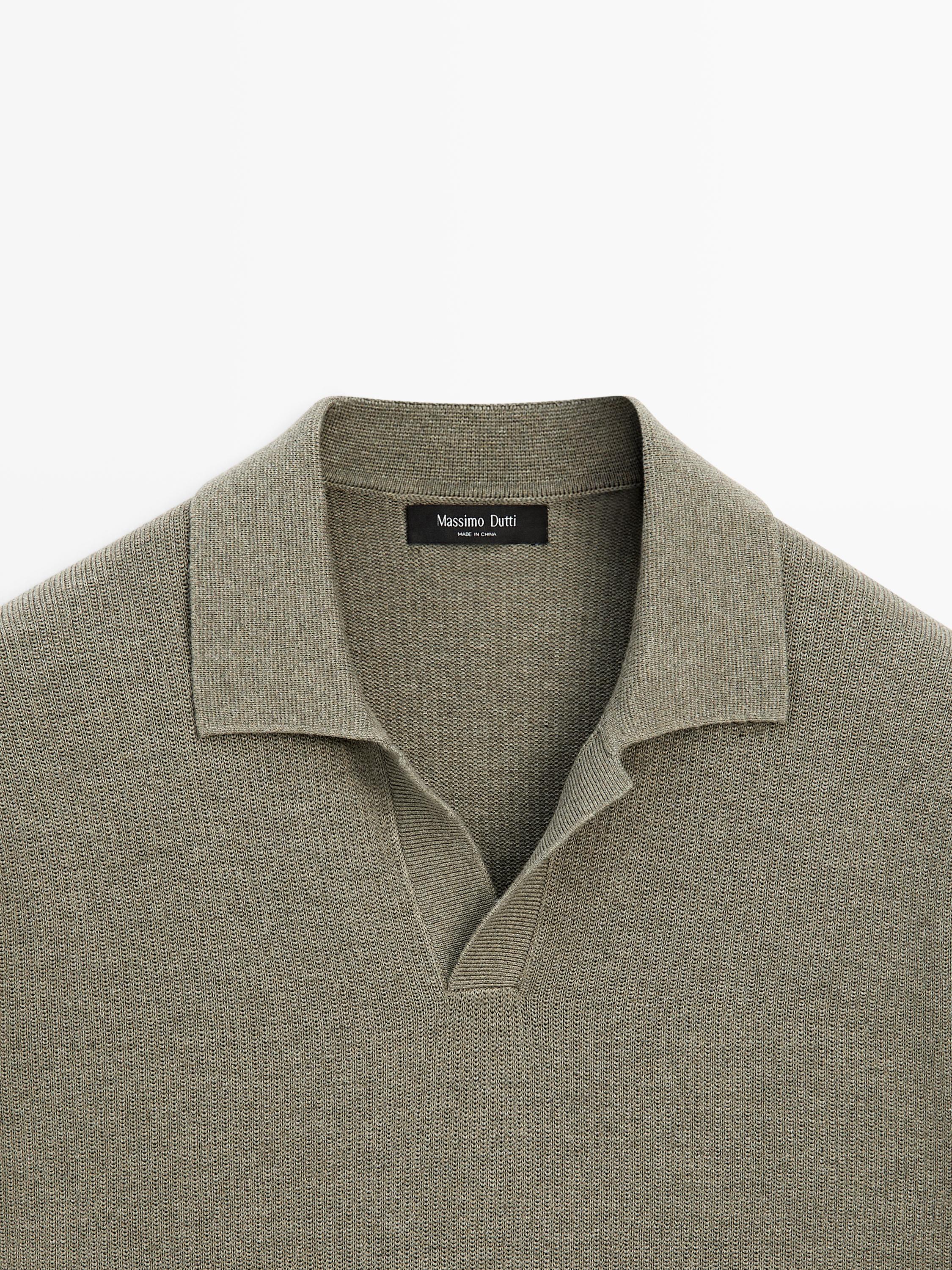 100% cotton knit polo sweater — GREEN