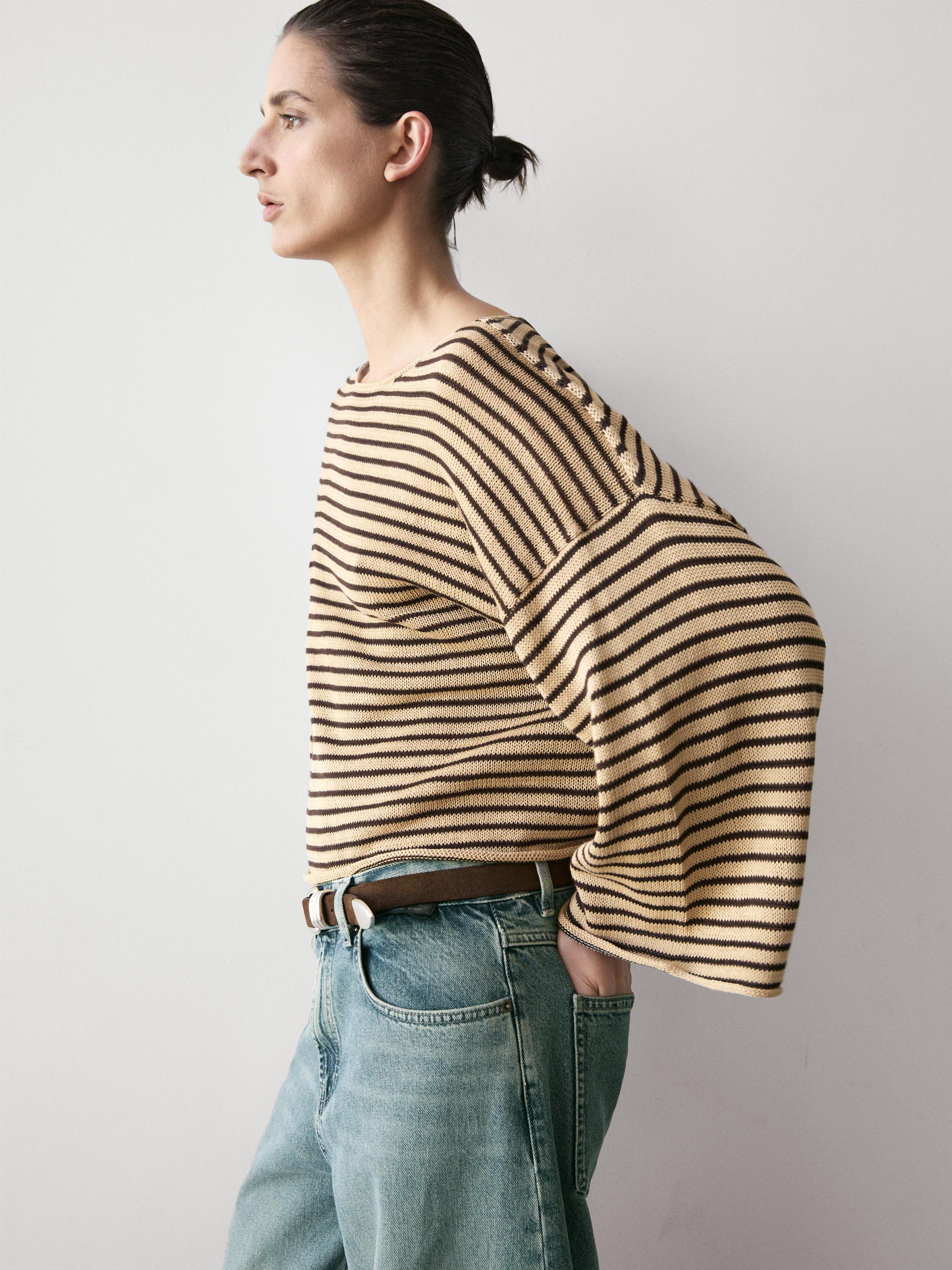 100% cotton striped knit sweater — OCHRE